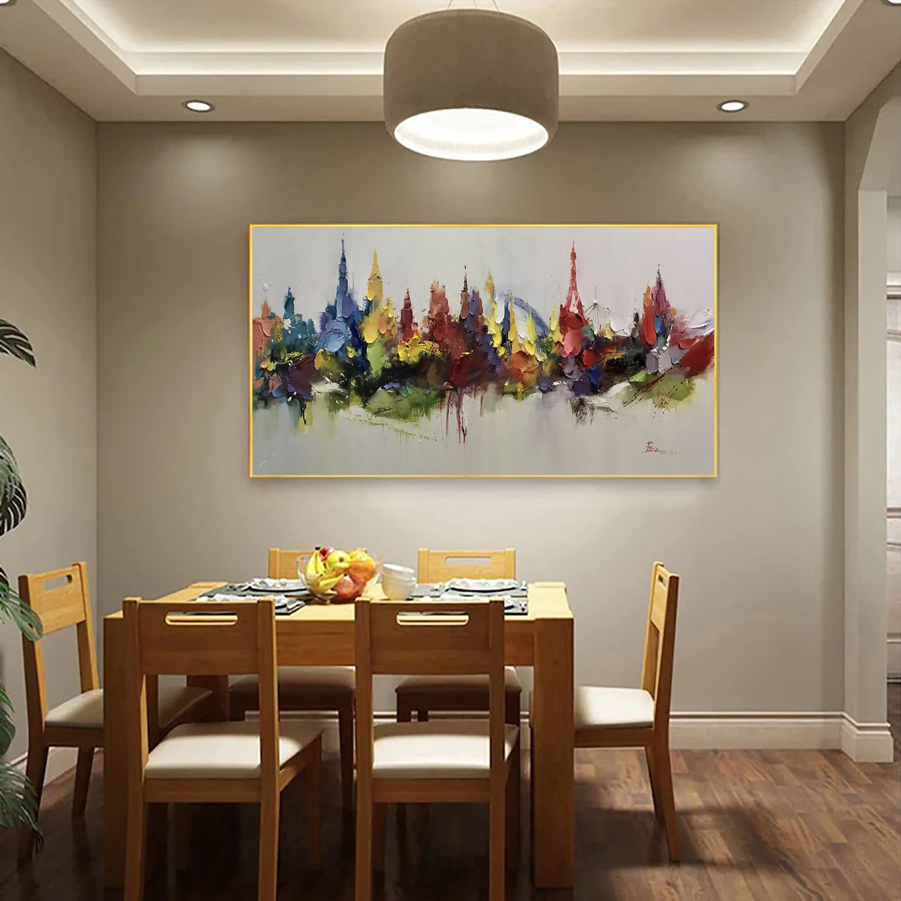 Abstract New York City Skyline Oil Painting on Canvas - Large Modern Wall Art Decor for Living Room, Office & Bedroom