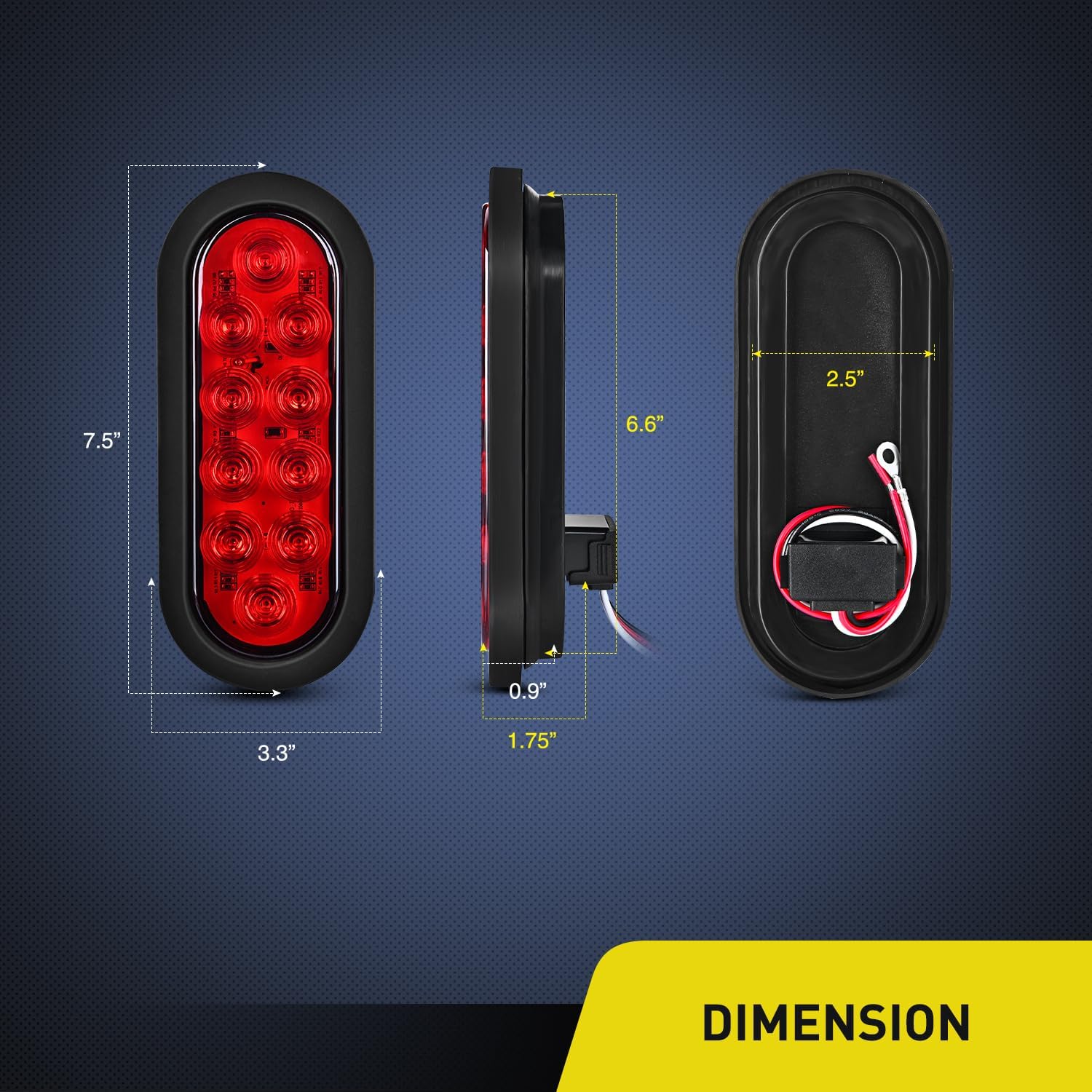 6 Inch Oval Red Amber White LED Trailer Tail Lights (6 Pack) - Durable Waterproof Truck & RV Brake Lights for Safe Night Driving & Towing