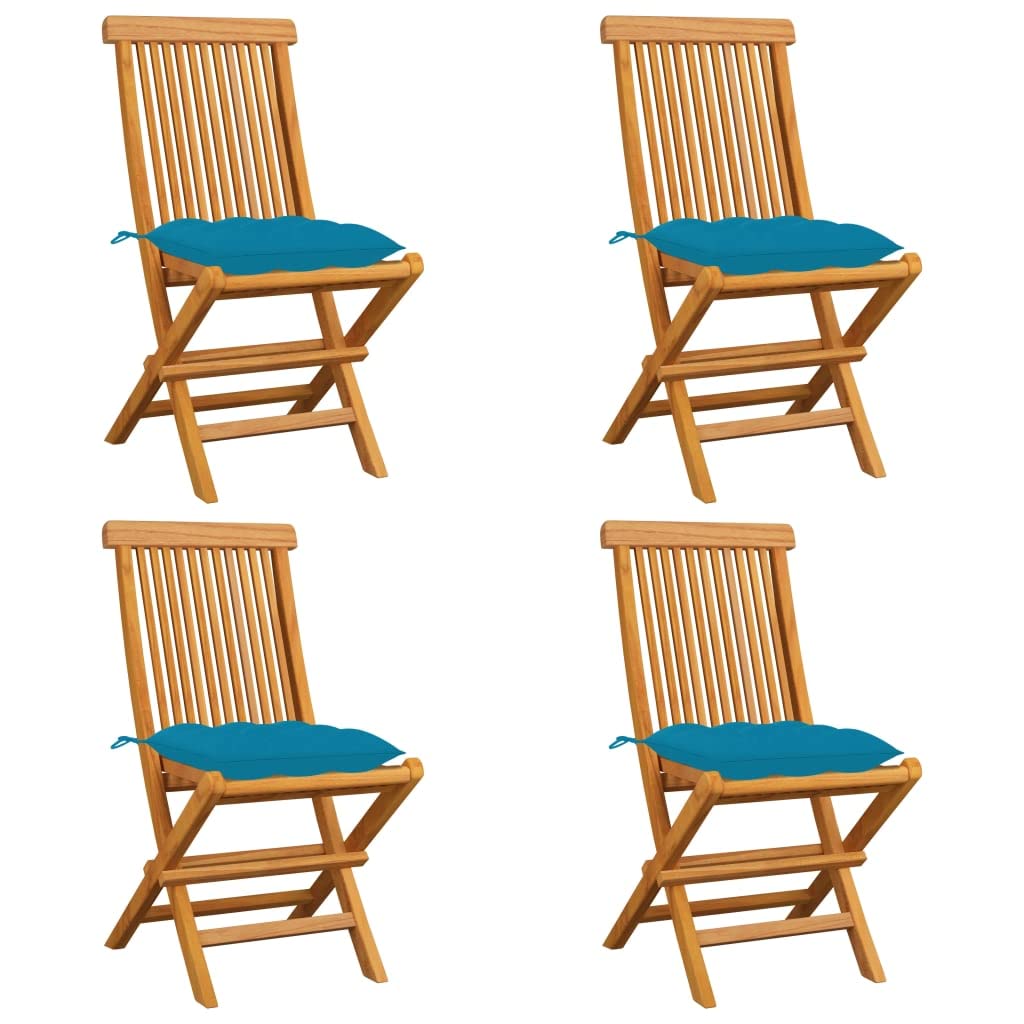 4-Piece vidaXL Teak Wood Patio Chairs Set with Cushions - Outdoor Folding Bistro Chairs for Poolside, Garden, Porch & Backyard - Perfect for Relaxing, Entertaining & Outdoor Dining
