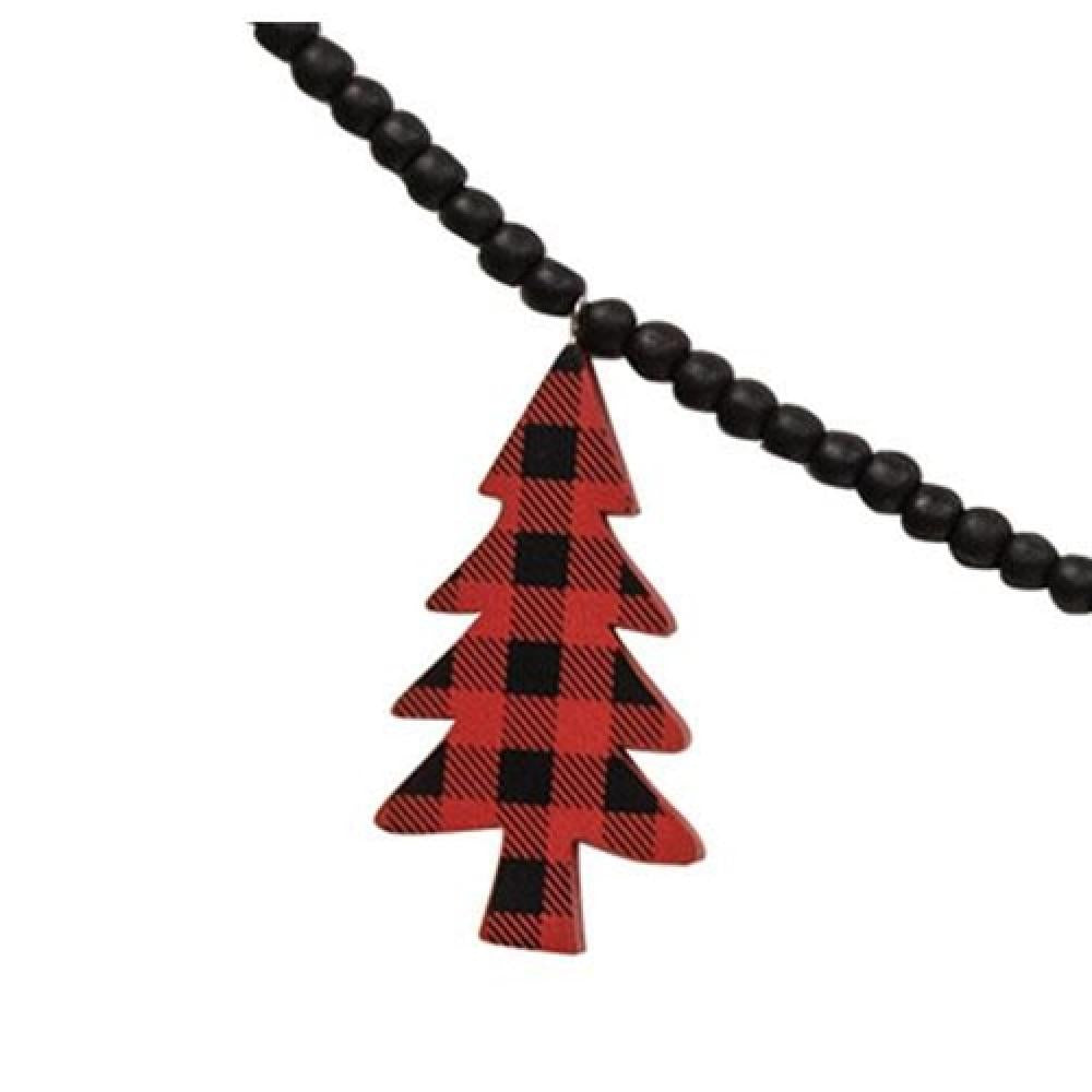 Buffalo Check Christmas Tree Beaded Garland - Red and Black Plaid Holiday Decor for Xmas Tree, Mantel, and Home - Perfect for Festive Holiday Decorations