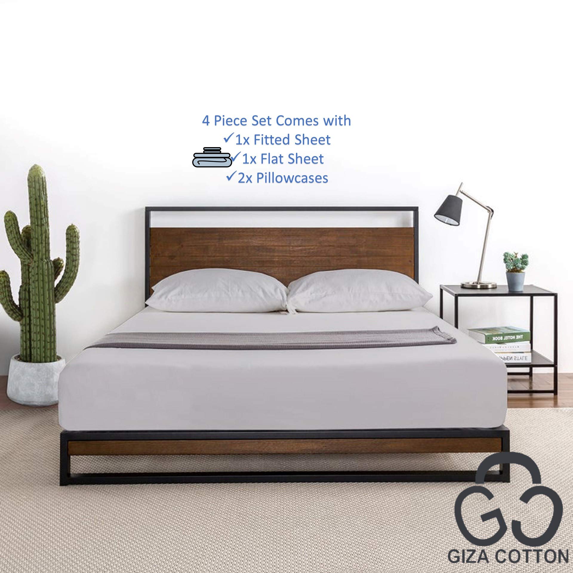 Premium 100% Giza Egyptian Cotton Sheets Set - 4PC Extra Deep Pocket (25