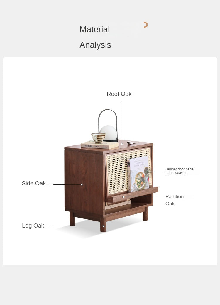 Solid Oak Wood Rattan Magazine Storage Cabinet - Stylish Organizer for Living Room, Bedroom, or Office Décor