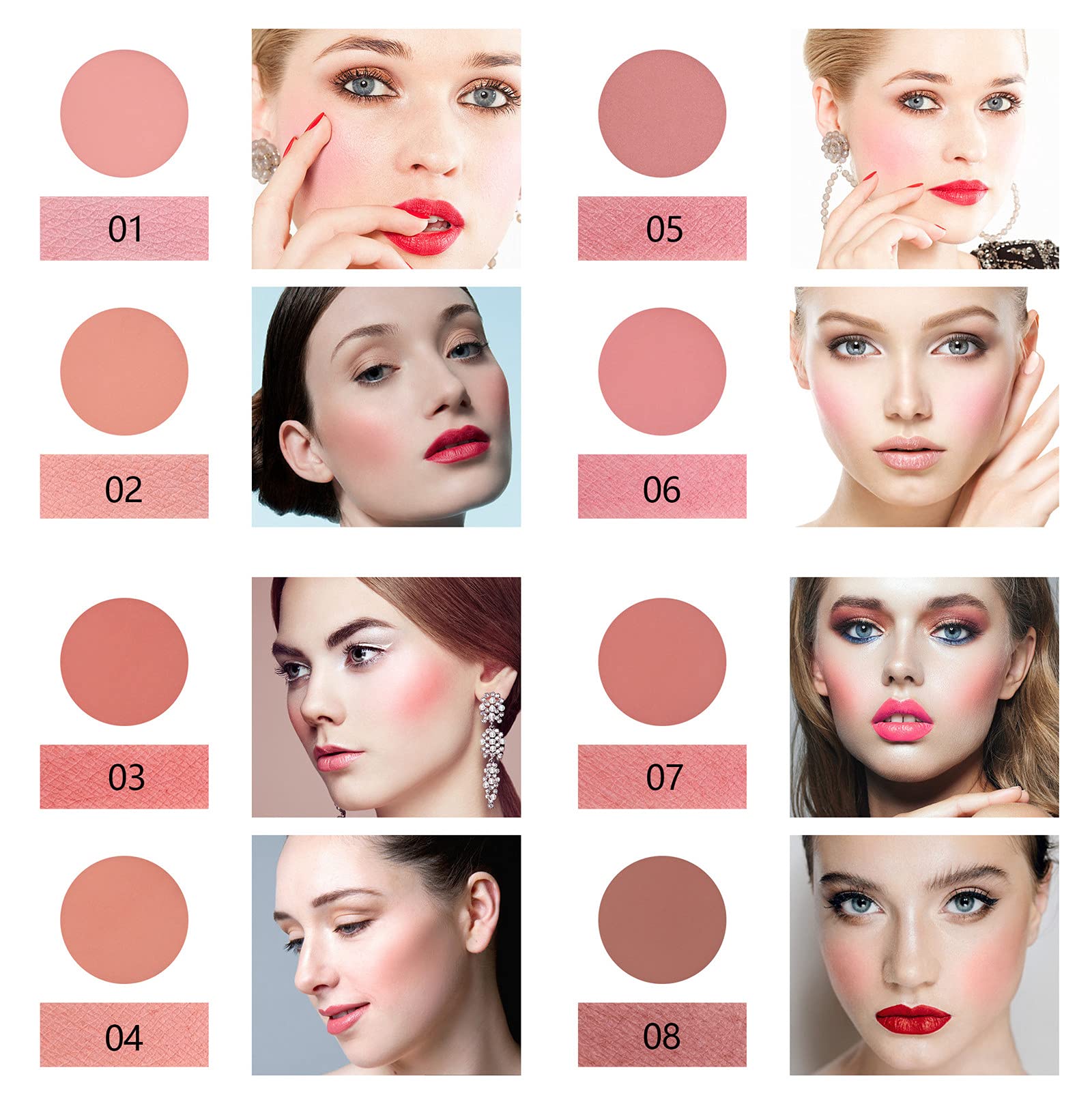 8-Color Blush Palette - Matte & Shimmer Powder for Face Contouring & Highlighting - Party & Daily Makeup