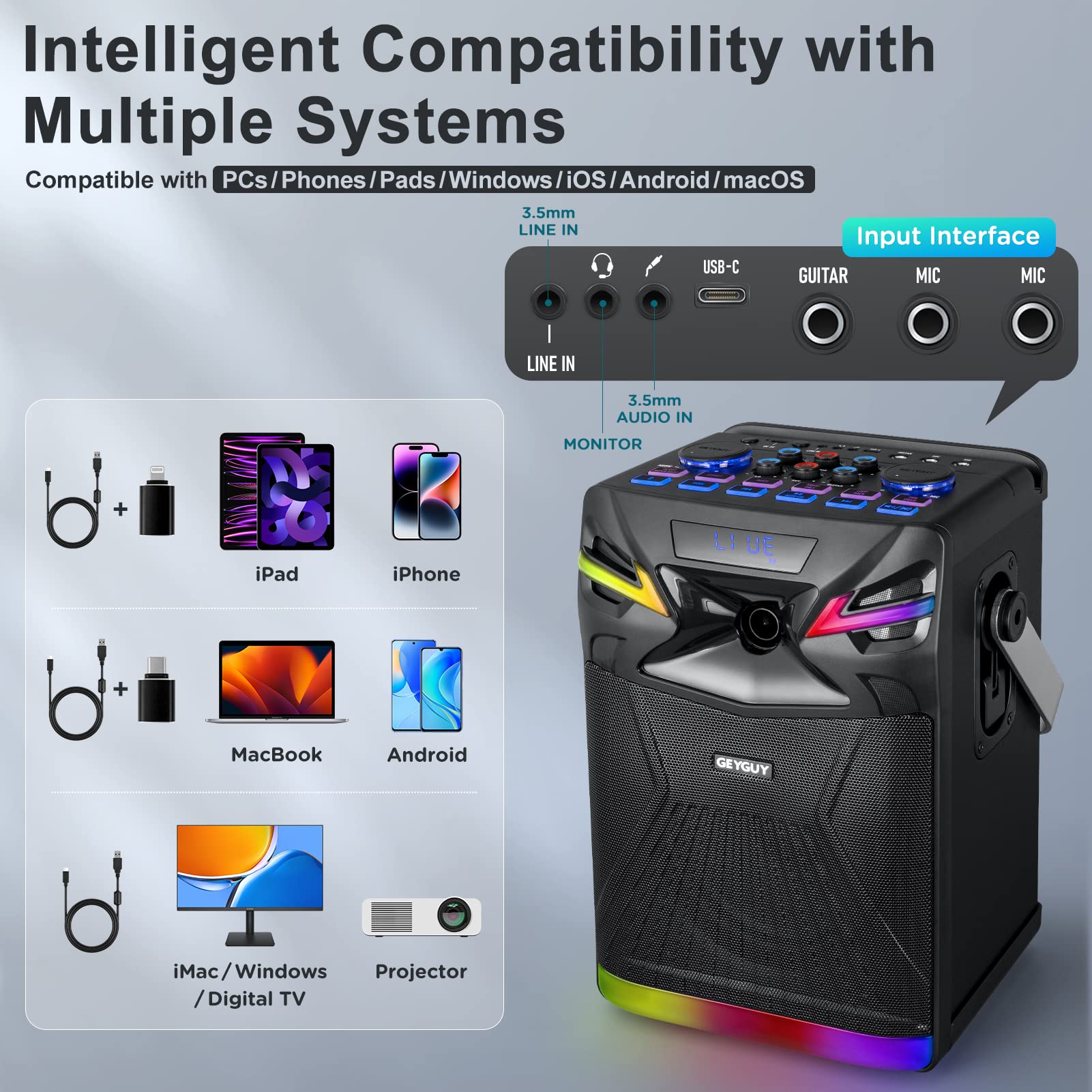 Professional DSP Bluetooth Karaoke Machine with 2 Wireless Mics - 6.5