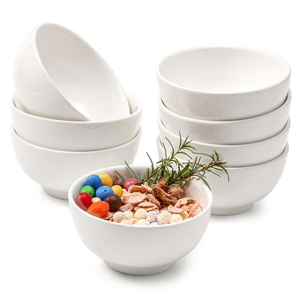EZOWare 5-inch Porcelain Bowls Set - 8 Pack White for Soup, Salad & Snacks