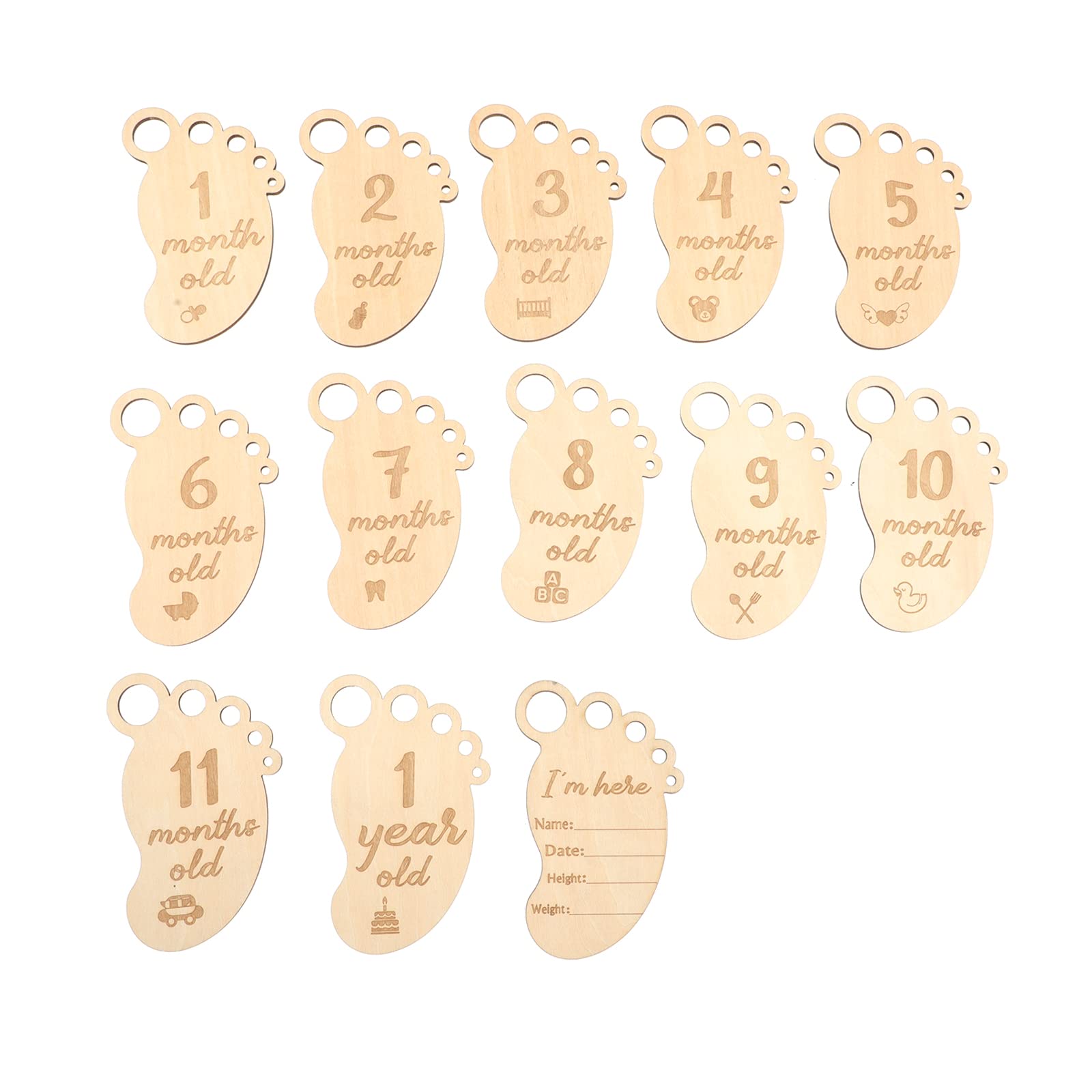 LUOZZY 13 Pcs Round Wooden Baby Milestone Cards & Discs - Double Sided Photo Props for Newborn Photography, First Birthday, Monthly Growth Tracking (Baby Shower Gift, Nursery Decor)