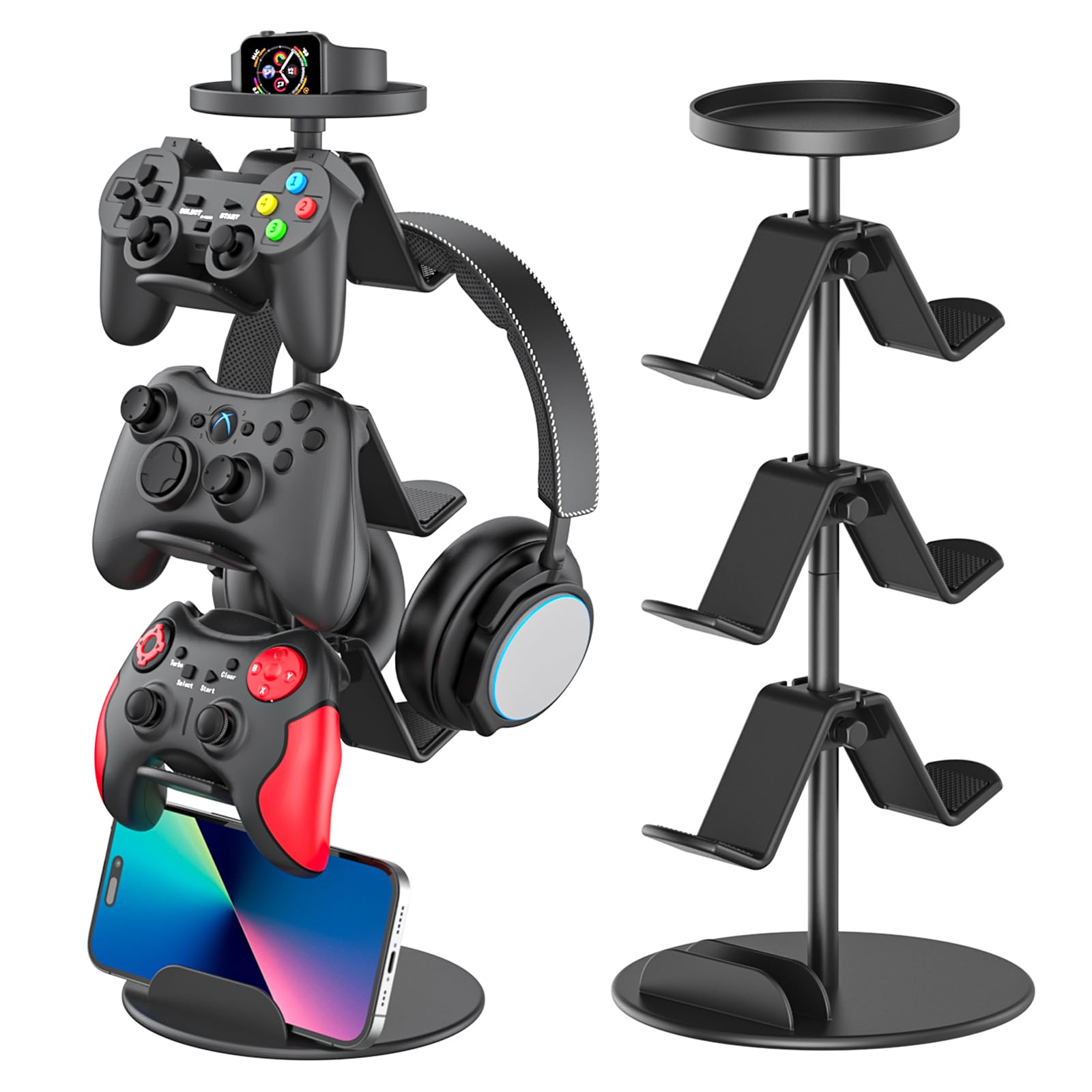 Universal Multi-Layer Adjustable Game Controller Stand & Headphone Holder - Compatible with Xbox, PS4, PS5, Nintendo Switch & PC Gaming Accessories (4 Layers) - Perfect for Organized Gaming Setup & Headset Storage
