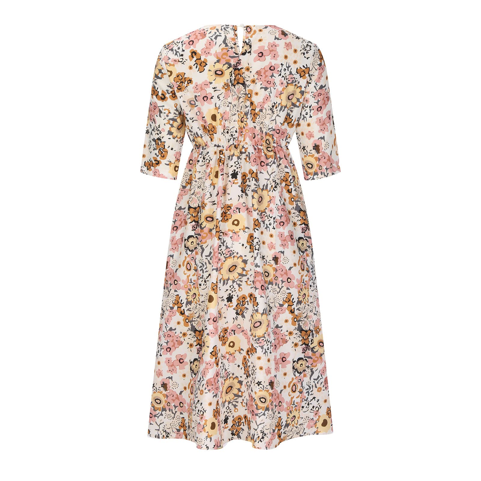 WKSCLPAI Women's 2024 Summer Floral Print Maxi Dress - Loose 3/4 Sleeve Round Neck Vacation Dress for Beach, Party & Casual Wear | Fashionable Comfort for Warm Weather