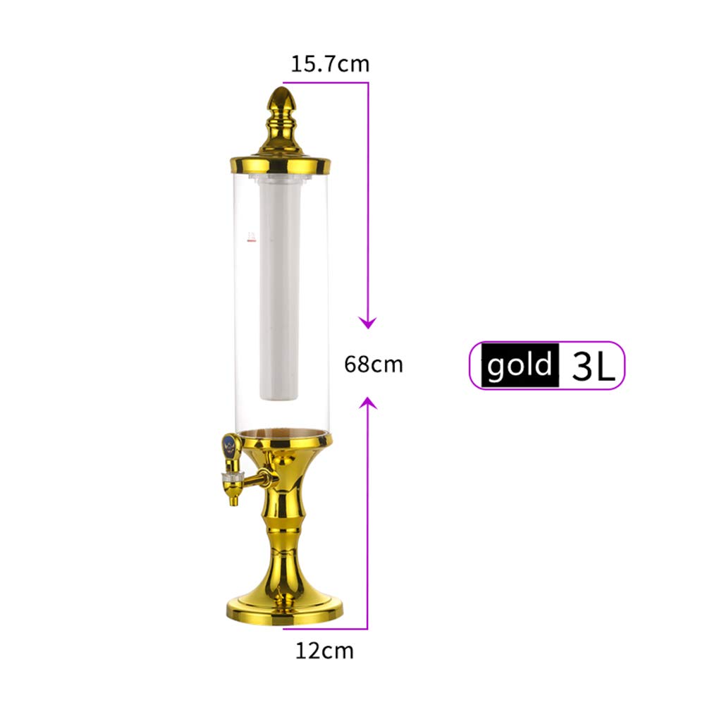 LED Colorful Shining 3L Tabletop Wine Beer Tower Dispenser - Golden Beverage Juice Server for Bar, Party, Restaurant, KTV & BBQ | Perfect for Weddings, Birthday Celebrations & Outdoor Gatherings