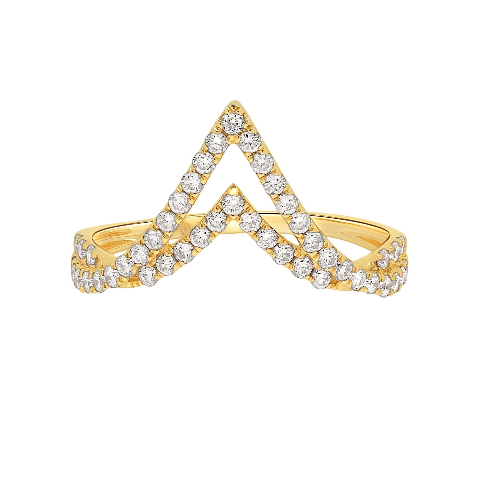 14K Yellow Gold Double V Diamond Ring for Women - Elegant Wedding, Engagement & Anniversary Jewelry Gift
