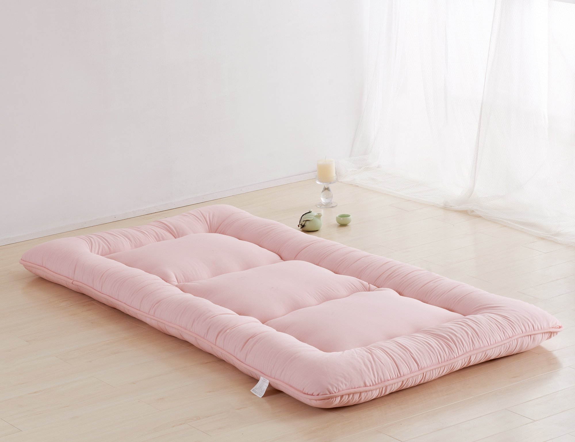 Light Pink Japanese Futon Mattress - Queen Size Tatami Sleeping Mat for Floor Bed, Guest Room & Small Spaces | Breathable & Comfortable