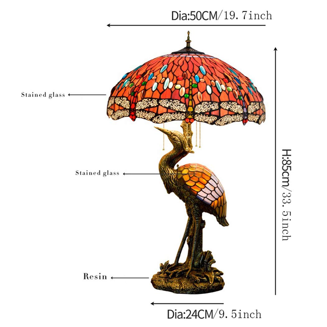 Tiffany Style Red Dragonfly Table Lamp - 20 Inch Crystal Beads Stained Glass Desk Lamp with Bird & Crane Design for Living Room, Bedroom, Office | Perfect for Home Decor, Reading Light & Nightstand Lighting