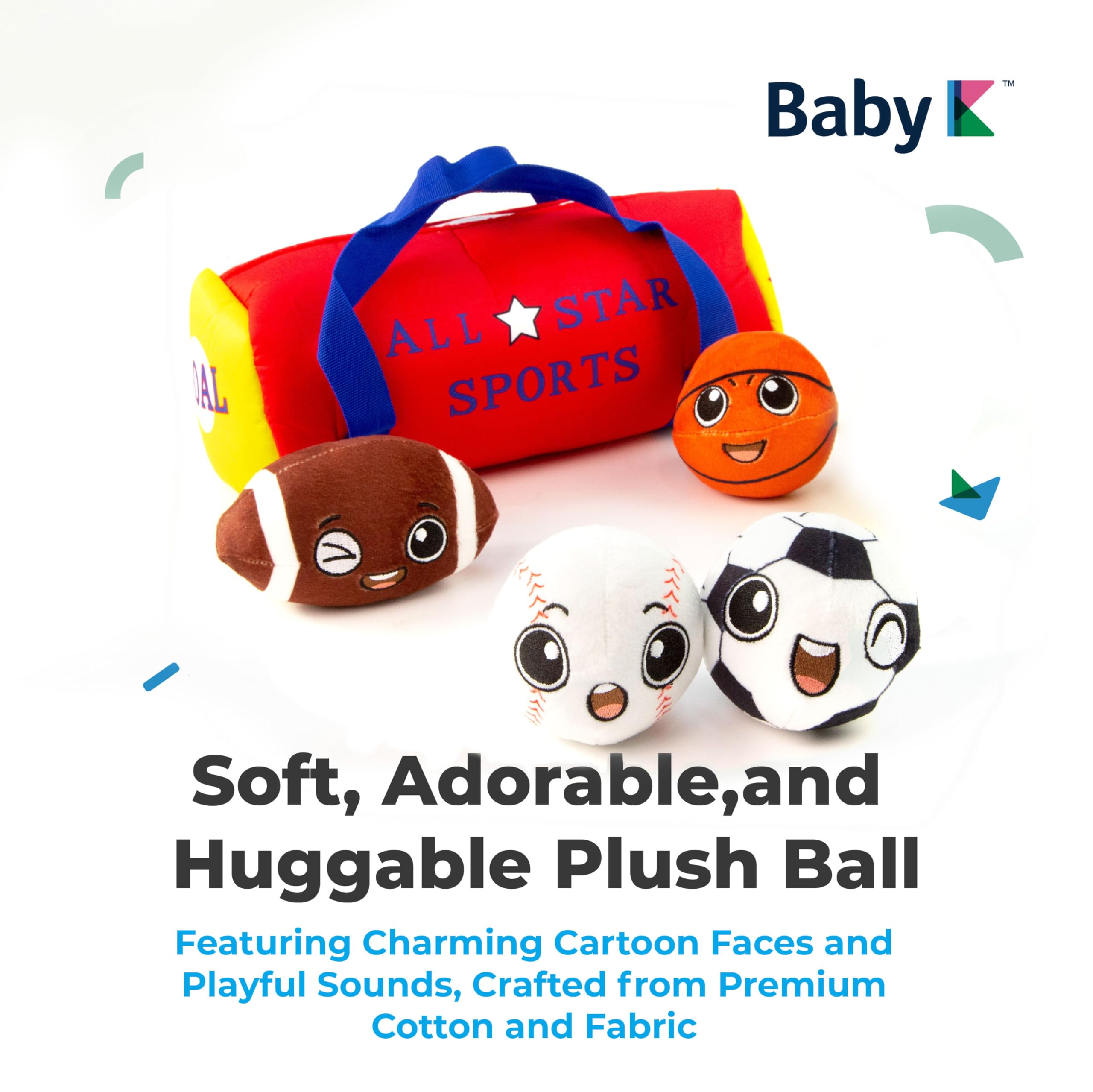My First Sports Bag for Baby with 4 Soft Plush Balls - Football, Basketball, Baseball & Tennis Rattle Toys for 1 Year Old Toddlers | Perfect for Early Learning, Sensory Play & First Birthday Gifts