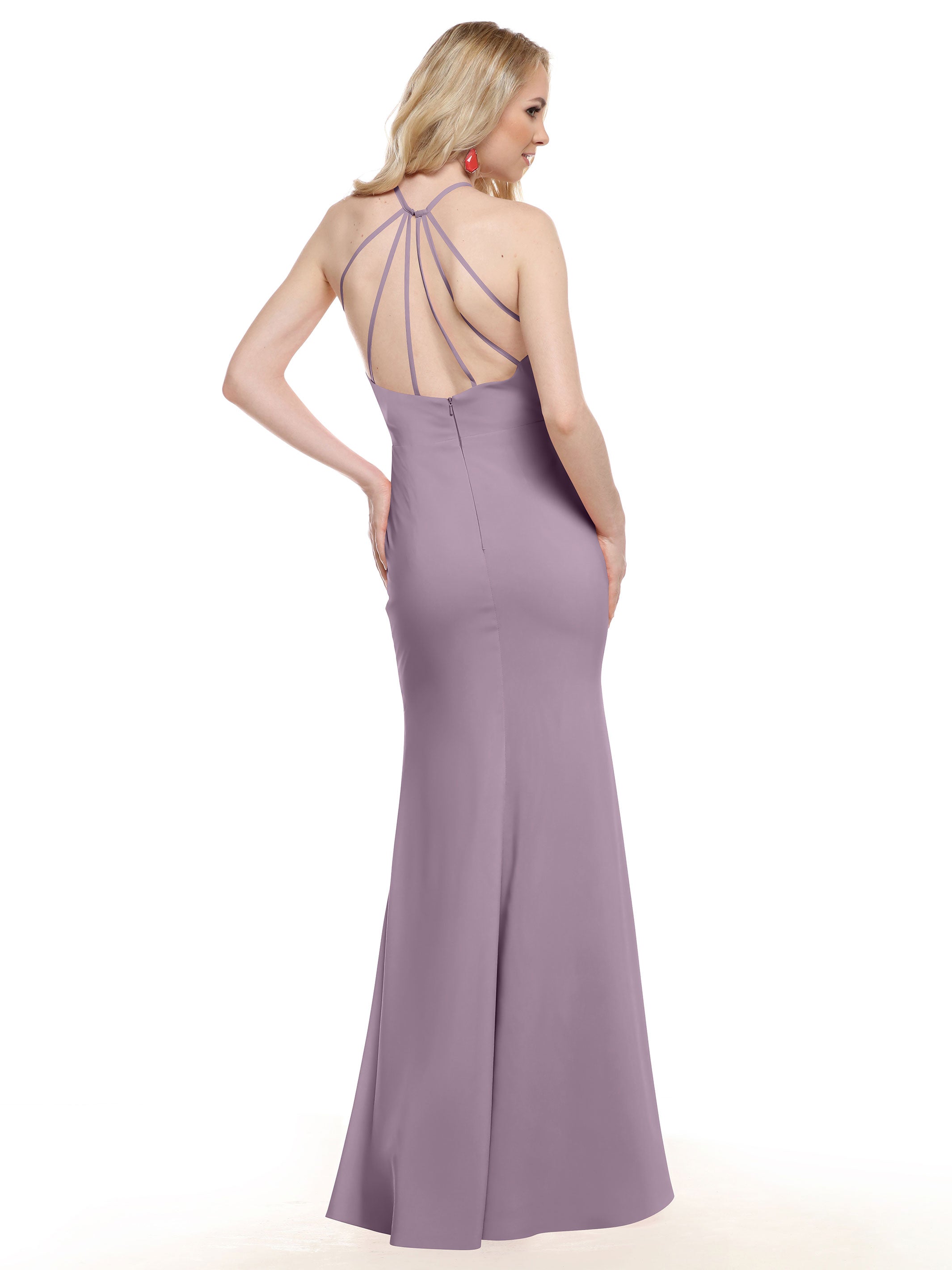 Elegant 83031 Fit and Flare Stretch Chiffon Bridesmaid Dress with Halter Neck & High Slit - Perfect for Weddings, Parties, and Formal Events