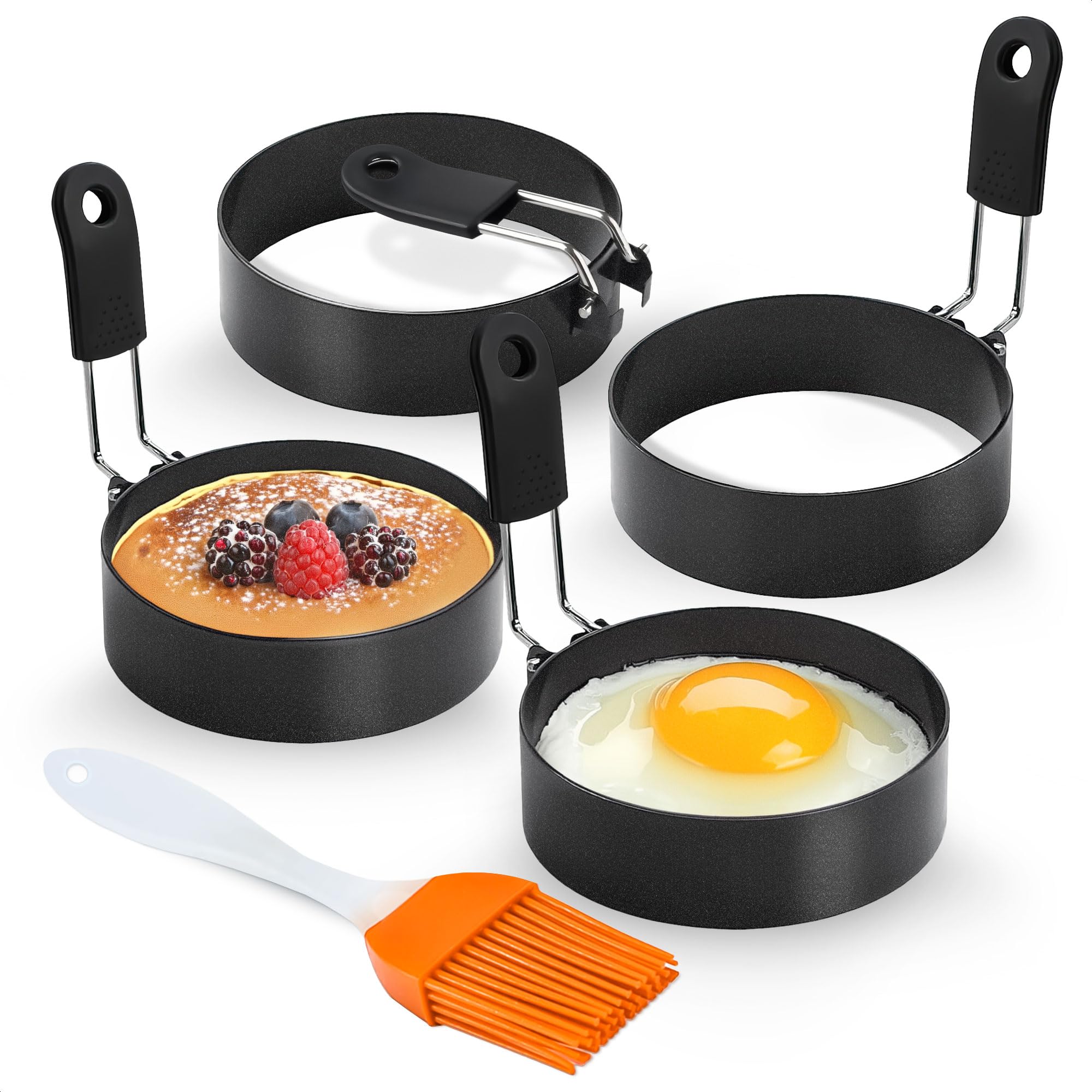 4Pcs Stainless Steel Nonstick Egg Ring Mold Set - Perfect for Round Eggs, Omelets & Mini Pancakes - Ideal for Breakfast, Brunch & Cooking on Griddle or Stovetop