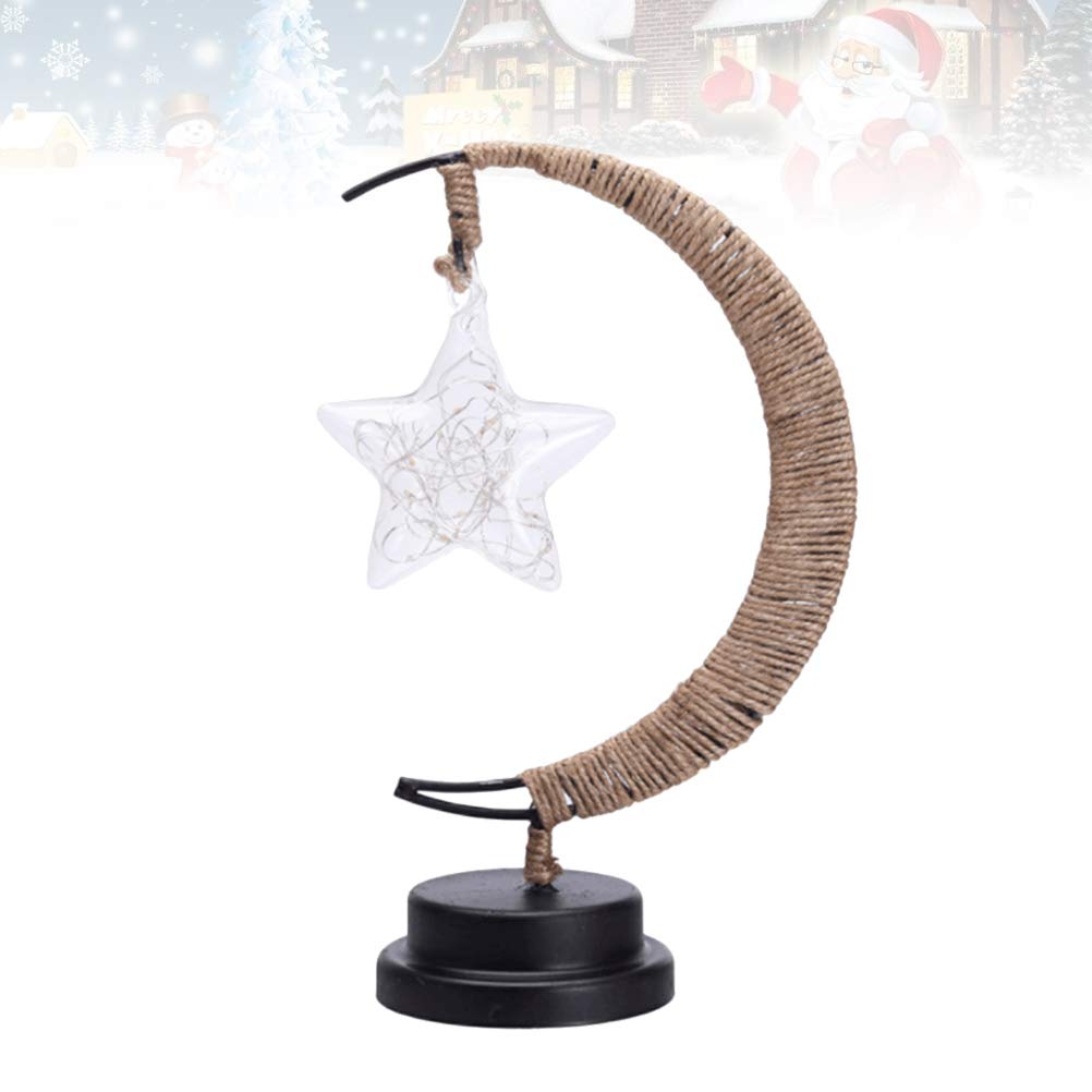 Totority Iron Night Lamp with Hemp Rope - USB Powered LED Star & Moon Shape Bedside Lamp for Christmas, Nursery, Bedroom Decor - Warm White Night Light for Kids & Adults