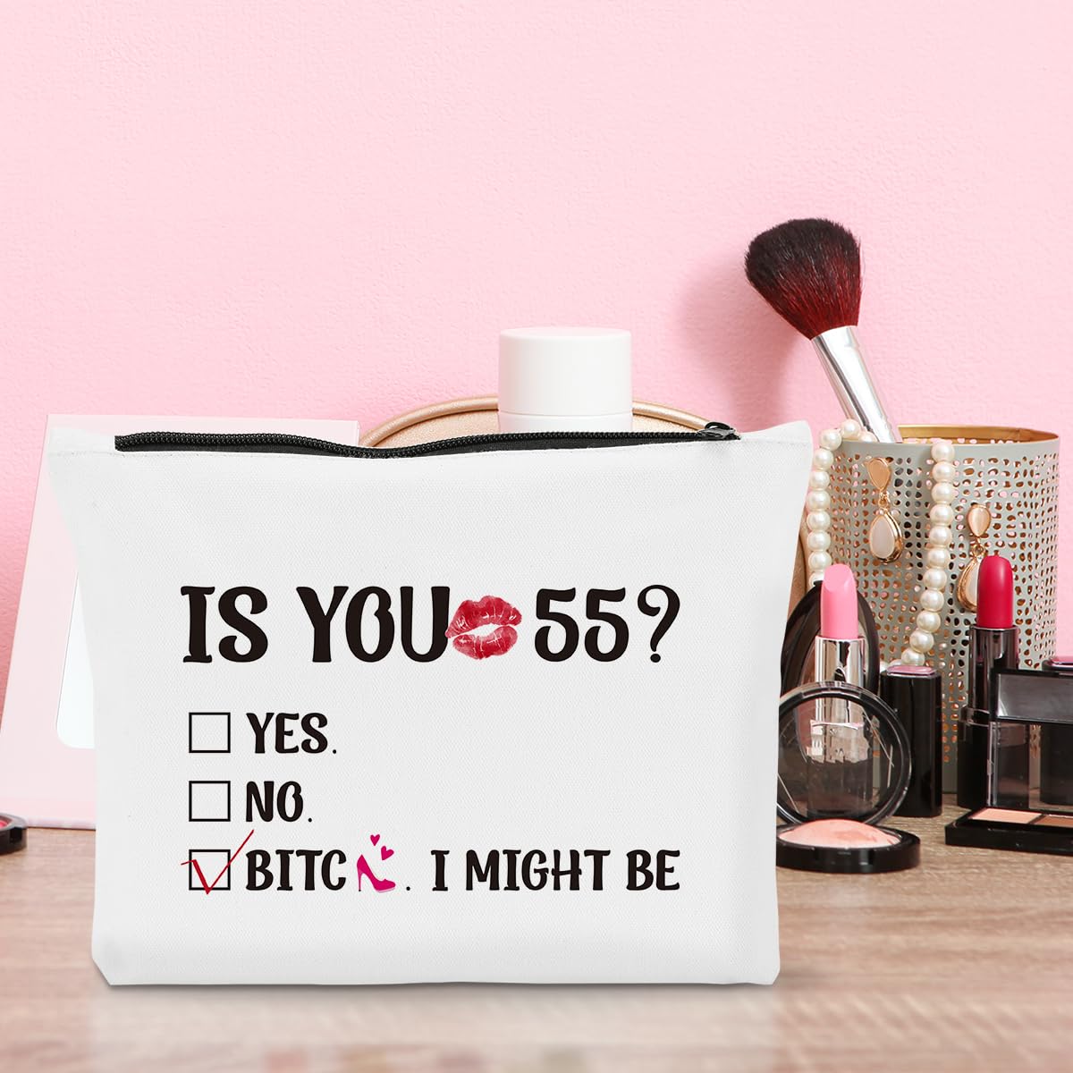 55th Birthday Gifts for Women - Funny Makeup Bag & Cosmetic Pouch for Mom, Grandma | Perfect for 55 Year Old Birthday Party Decorations & Anniversary Celebrations | Great for Travel, Spa Days & Gift Giving