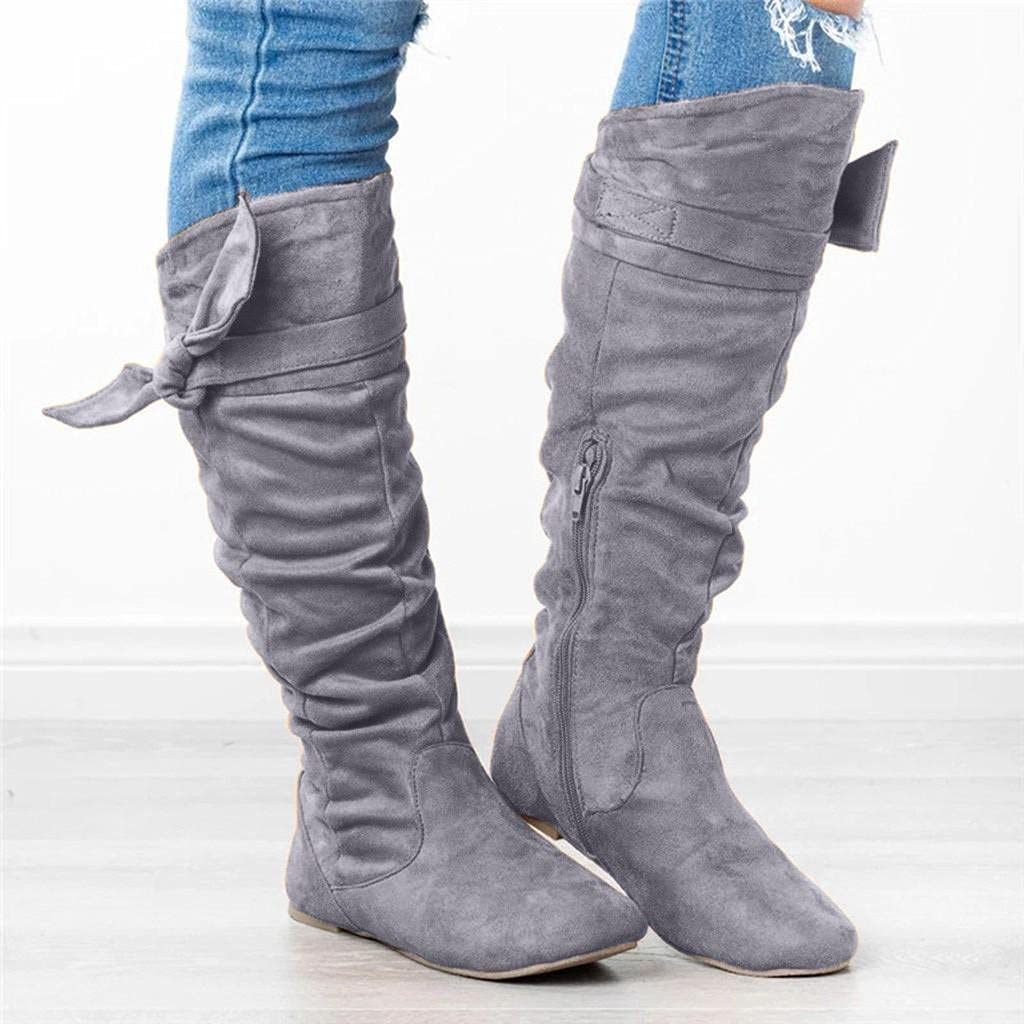 Masbird Women's Ankle Boots - Low Heel Cowgirl Riding Boots, Fashion Over The Knee Winter Boots, Comfortable Knee High Heel Boots for Fall & Winter - Dark Gray | Perfect for Casual Outfits, Country Rides & Cold Weather Fashion