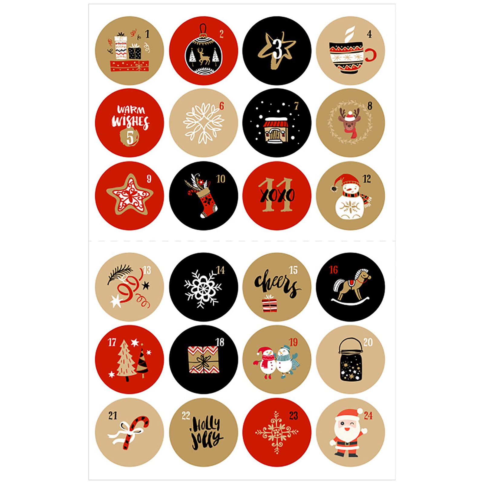 Christmas Stickers Gift Seals - 24-Pack Round Number Wall Decals for Holiday Decorations | Perfect for DIY Crafts, Scrapbooking & Home Decoration
