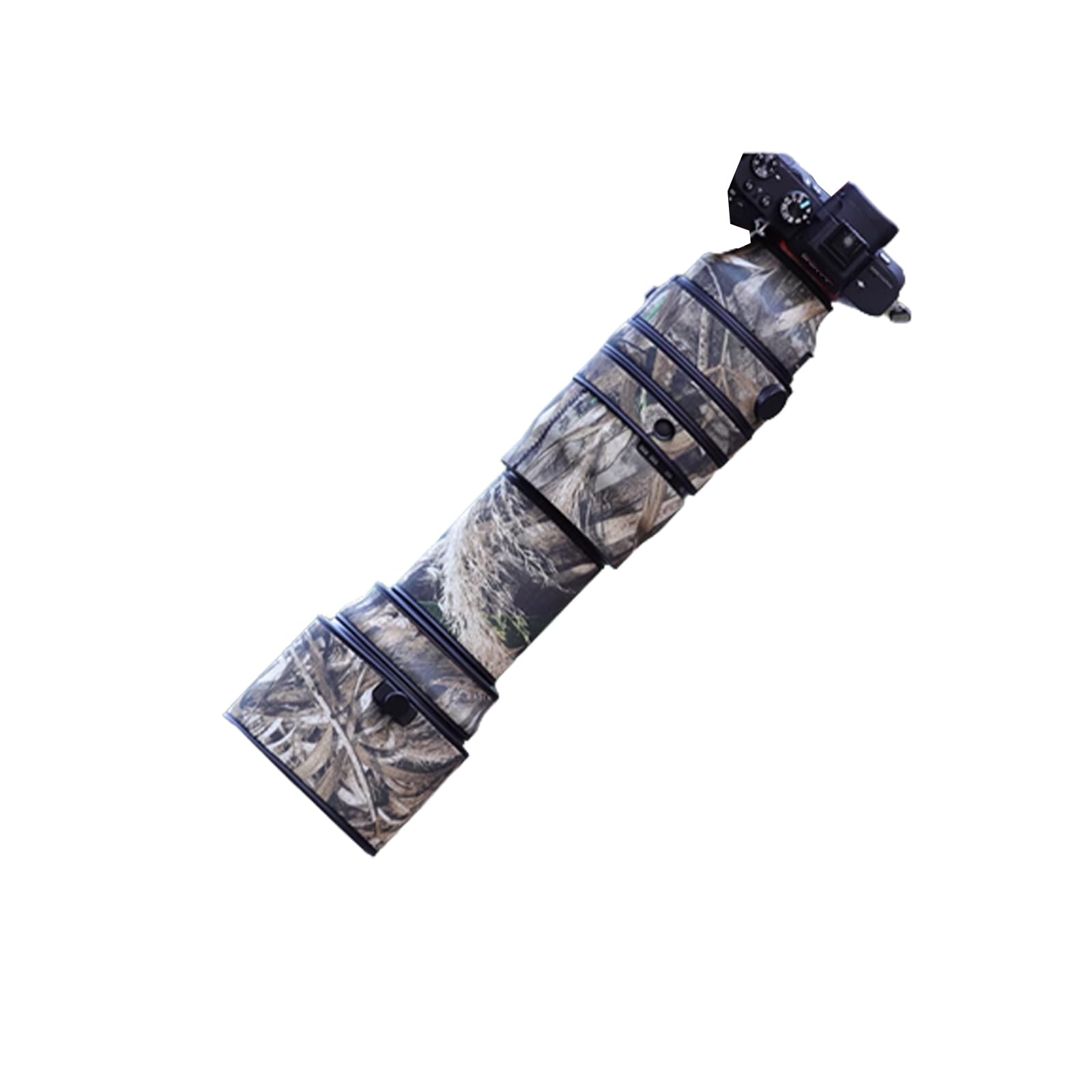 MUEAST Camouflage Stretch Fabric Lens Cover for Sigma 150-600mm F5-6.3 DG DN OS Sports Lens - Waterproof Rain Protection Sleeve (Sony E/L Port, Reed Camo) - Perfect for Outdoor Wildlife Photography & Hunting in Wet Conditions