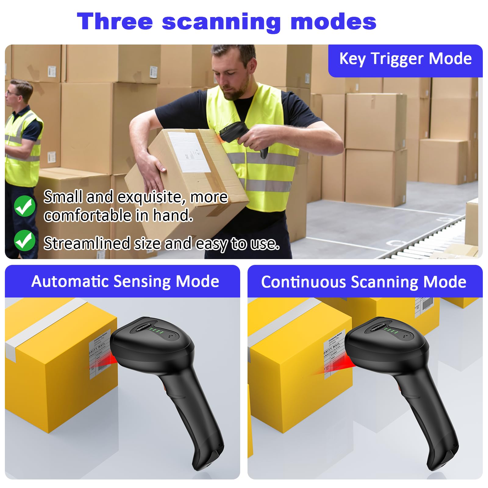 Wireless Barcode Scanner - 3-in-1 Bluetooth 6.0 & USB 2.0 Handheld Laser Reader, Rechargeable 1D Symcode Scanner for Retail, Warehouse & Inventory Management