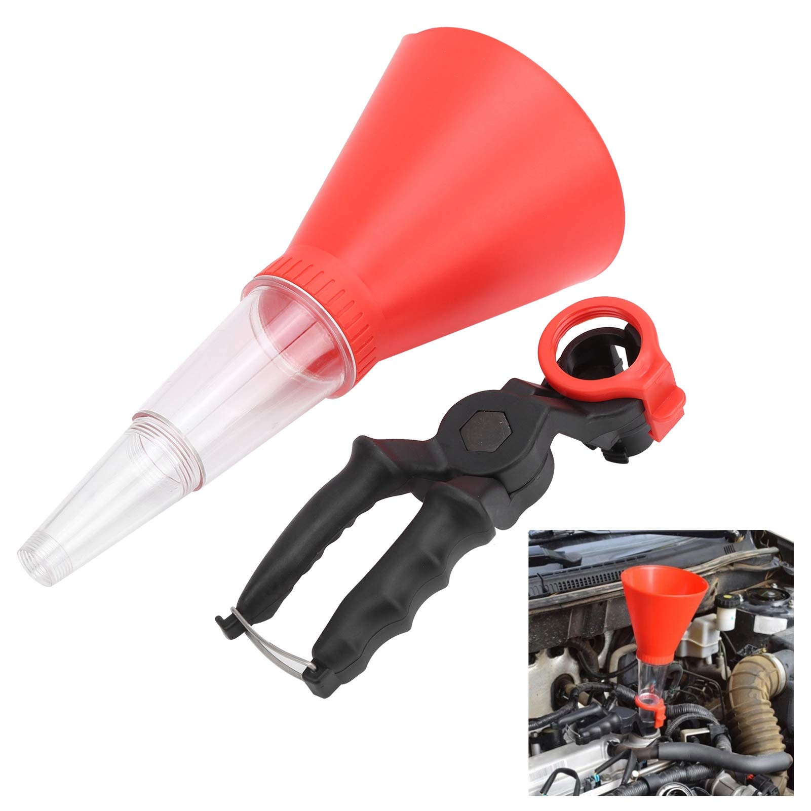 Adjustable Non-Leak Oil Funnel with Fixed Bracket - Drip-Free Pouring Spout Tool Kit, Universal Clamping Width Plastic Funnel for Car, Motorcycle & Lawn Mower Engine Oil Change - Perfect for DIY Auto Maintenance & Garage Use