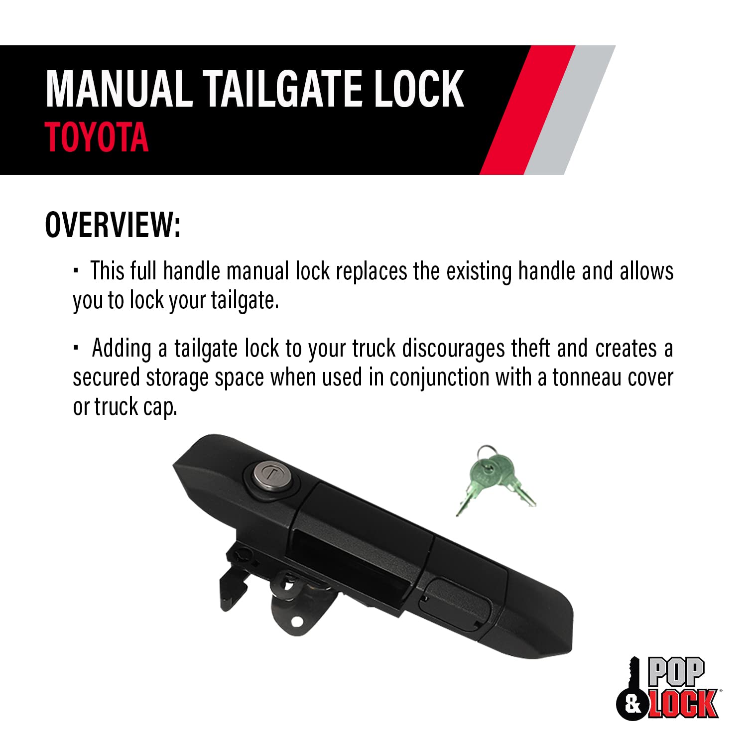 POP & Lock PL5500 Manual Tailgate Lock for 2005-2015 Toyota Tacoma - Anti-Theft Truck Tailgate Replacement - Easy Installation - Made in USA (Black) - Secure Your Truck Bed & Protect Cargo from Theft