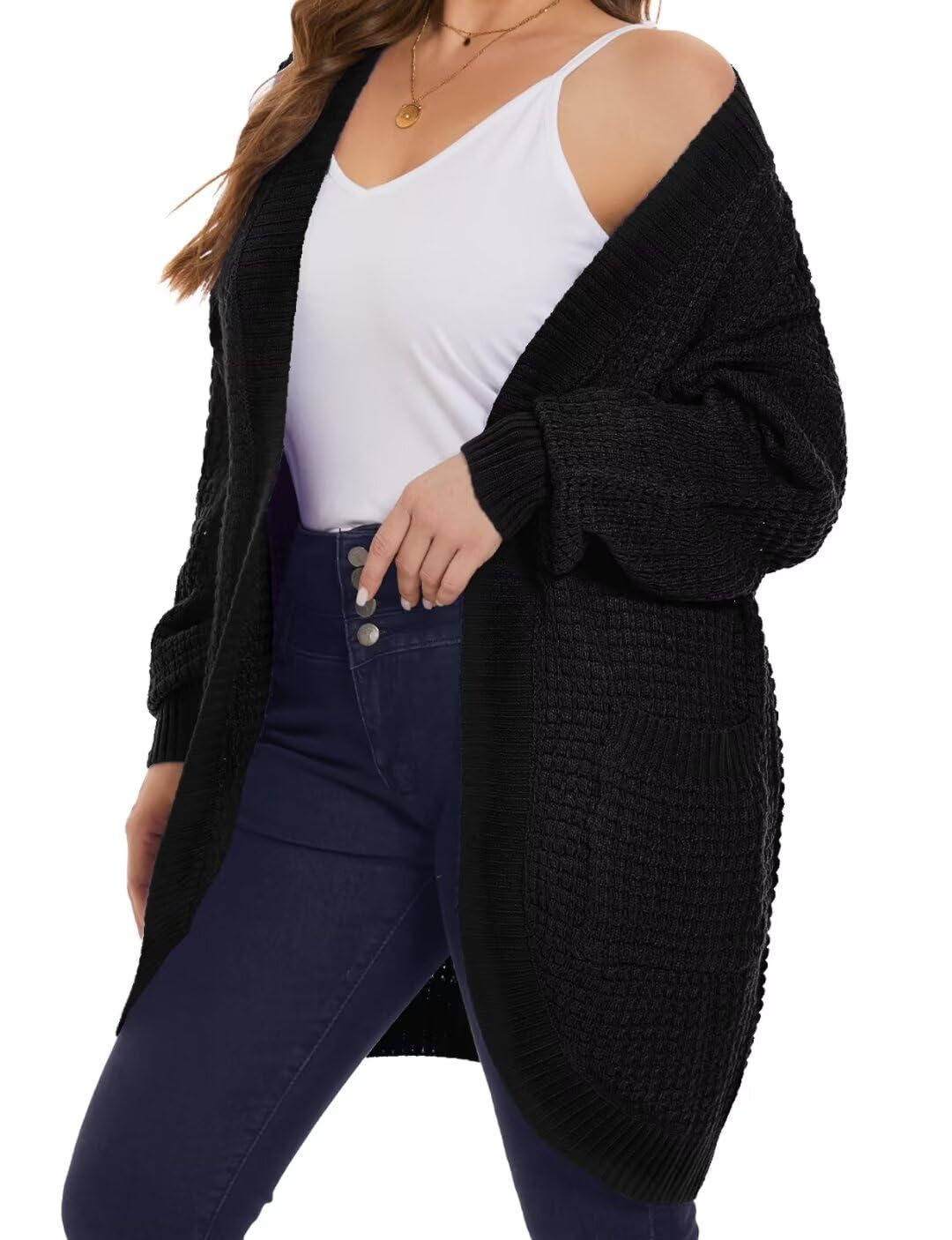 MONNURO Women's Plus Size Open Front Cardigan - Soft Waffle Knit Long Sleeve Sweater with Pockets | Cozy Fall & Winter Outerwear for Casual Wear, Office, and Travel (2024)