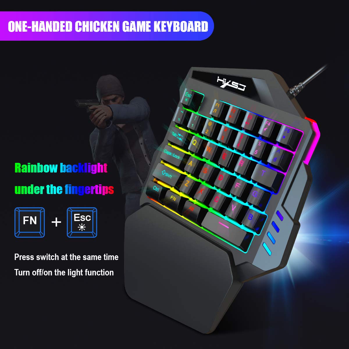 One-Handed RGB Gaming Keyboard - 35 Key Portable Mini Half Keypad with Wrist Rest | Mechanical Feel Ergonomic Game Controller for PC Gamers | Perfect for FPS, MMO & Esports Gaming