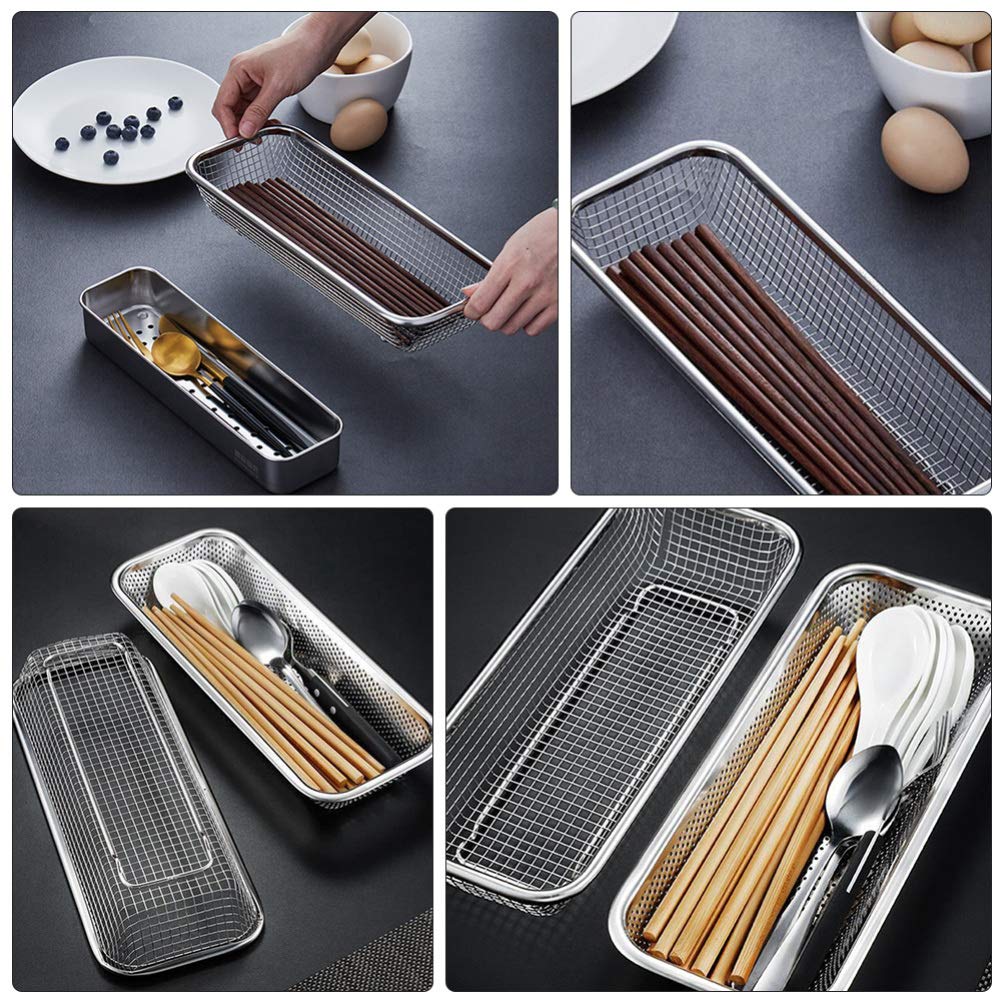 DOITOOL Mesh Silverware Tray Organizer for Kitchen Drawer - Stainless Steel Cutlery & Utensil Storage Solution - Perfect for Organizing Forks, Spoons, Knives in Home, Office or Bathroom - Space Saving Kitchen Accessory (Silver, 1-Pack) - Ideal for Meal Prep, Entertaining & Daily Use