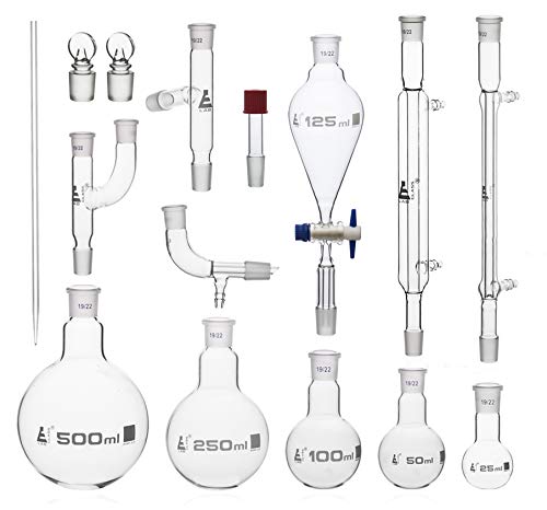 Premium Organic Chemistry Distillation Kit - 15-Piece Set with 19/22 Interchangeable Joints & Borosilicate Glass - Includes Durable Hard Storage Case - Perfect for Home Labs, Science Experiments & STEM Education