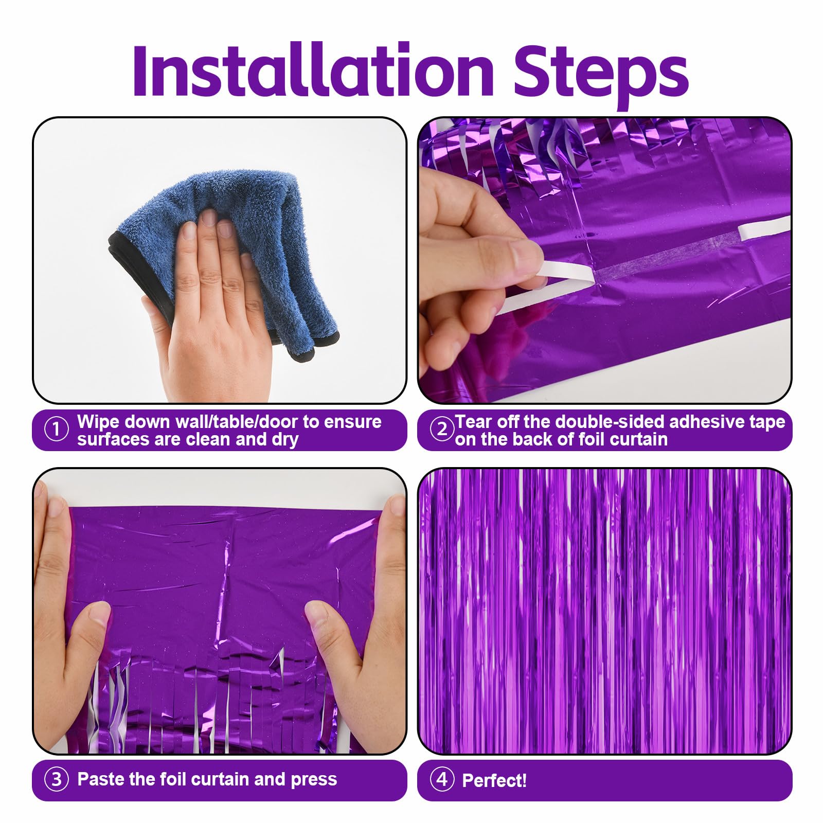 2 Pack 3.2ft x 8.2ft Purple Foil Fringe Curtains - Party Photo Backdrop, Birthday Graduation Decorations, New Year Wedding Streamers for Wall Decor & Event Photography Background