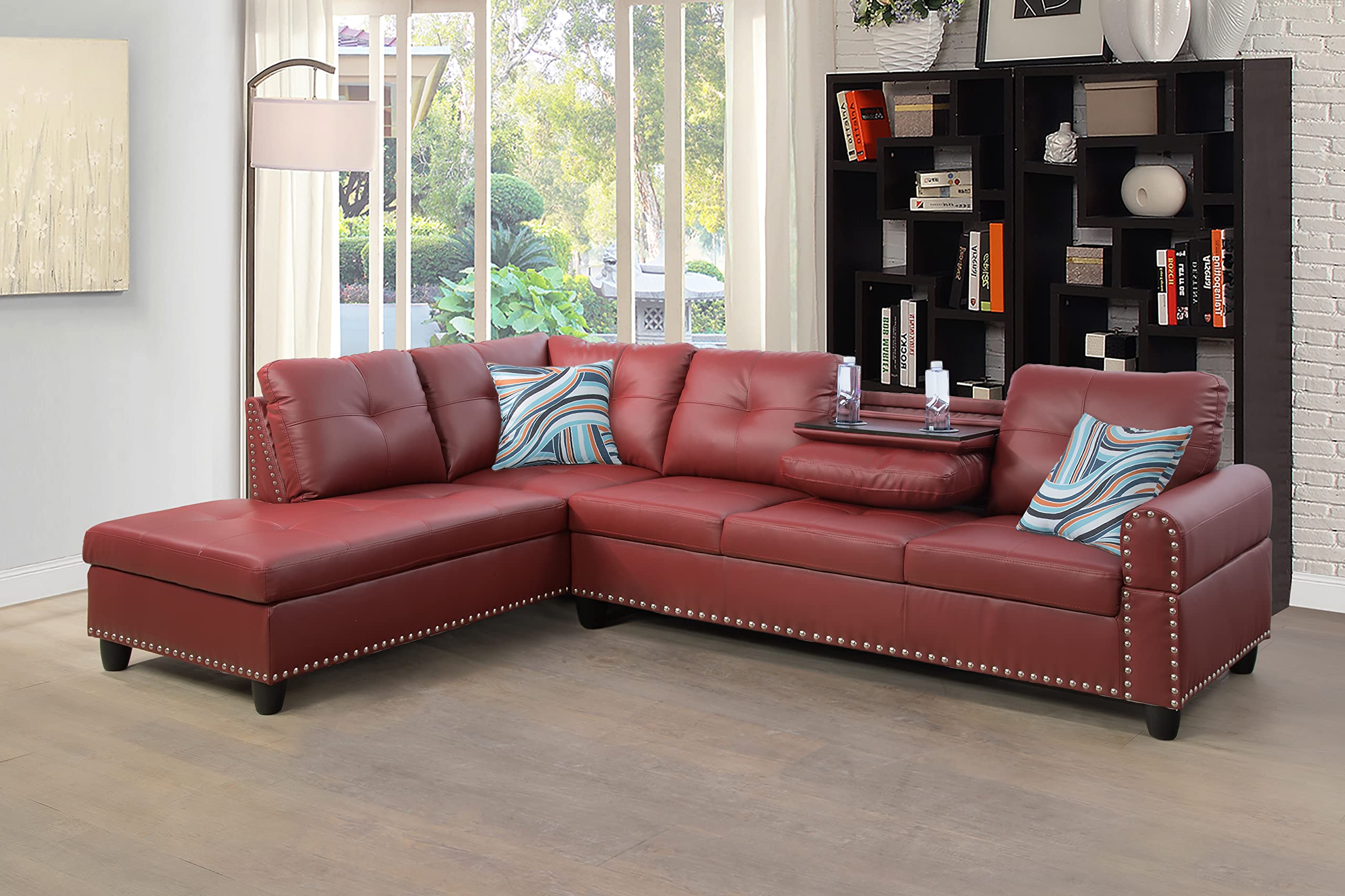 Beverly Fine Furniture Sectional Sofa Set in Luxurious Burgundy - Perfect for Living Room, Family Room & Home Theater Seating