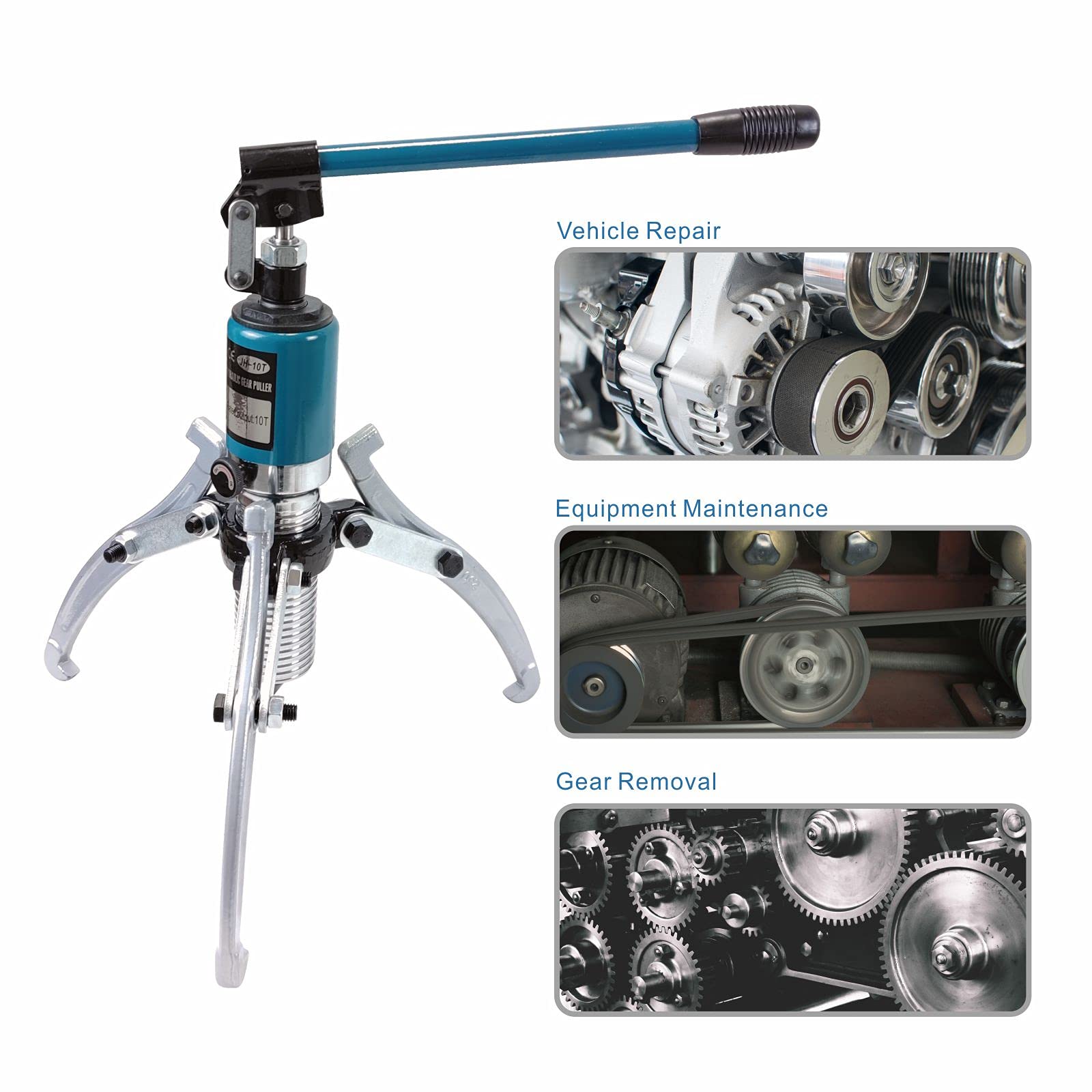 10 Ton Hydraulic Gear Puller - 3-in-1 Wheel Bearing Puller Kit with Oil Pump & Tube for Automotive Repair - Heavy Duty Separator Tool with Storage Case - Perfect for Removing Gears, Bearings, and Bushings in DIY Car Maintenance