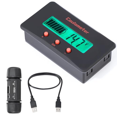 DROK DC Multi Tester 8-120V 50A - Wide Angle Curved Screen Volt Amp Battery Capacity Monitor with Shunt & 0.5m USB Cable | for Marine, Car, RV, Solar Power Systems (12V 24V 36V 48V 110V) | Perfect for Battery Maintenance, Electrical Diagnostics & Power Monitoring