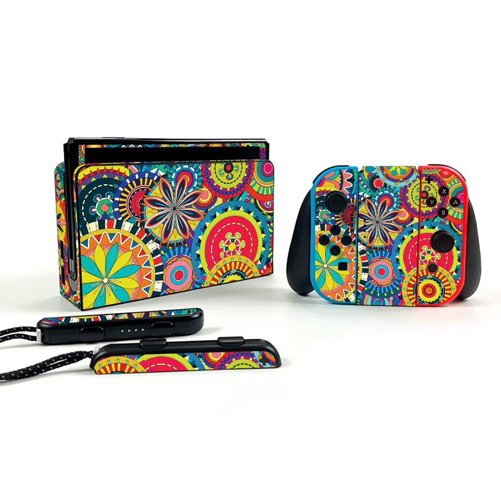 MightySkins Vinyl Decal Wrap Cover for Nintendo Switch OLED - Flower Wheels Design | Protective, Durable, Customizable Skin | Easy to Apply & Remove | Made in USA | Perfect for Gaming, Travel, and Personalization