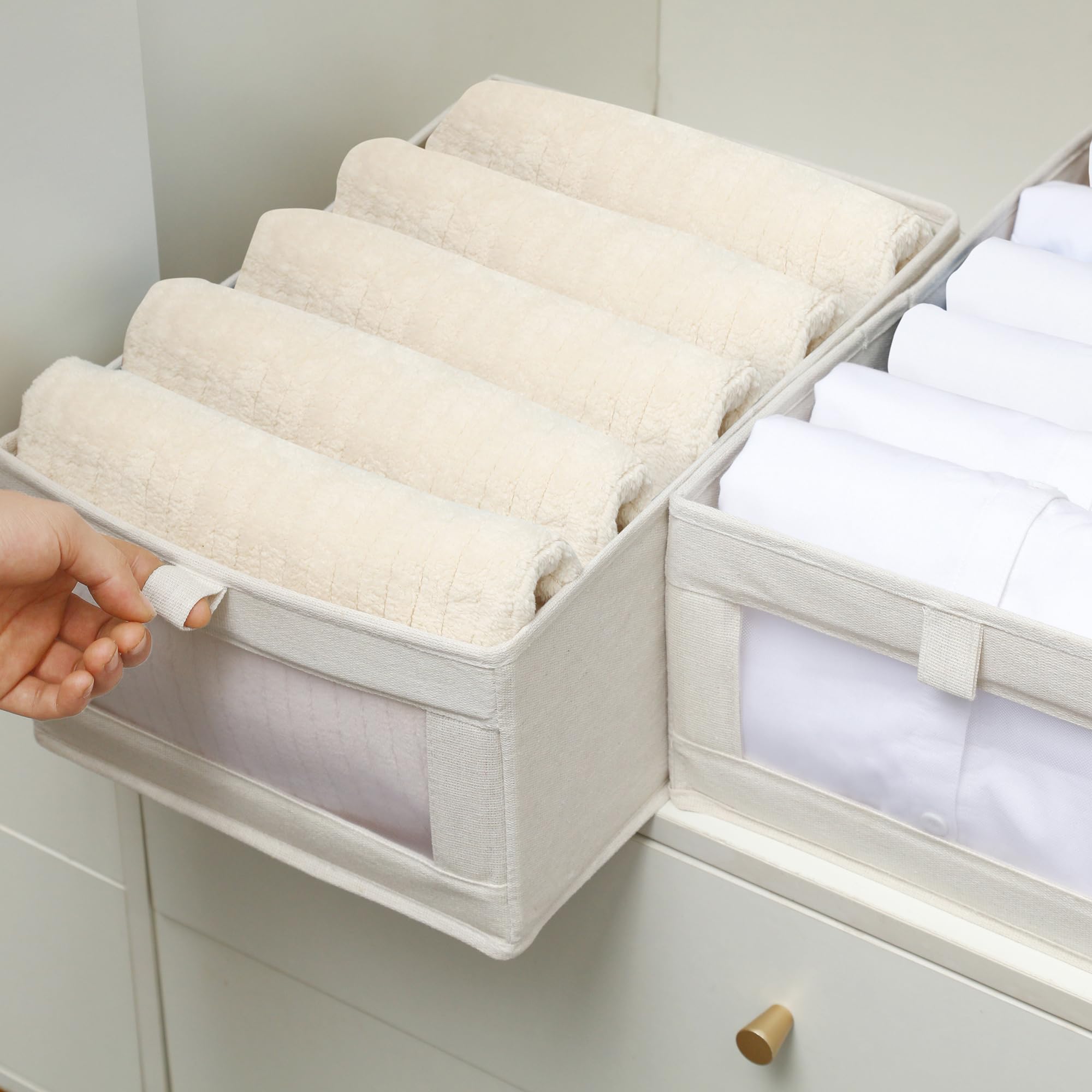 Foldable Linen Closet Organizer with Clear Window - 6 Pack Shelf Storage for Jeans, Shirts, Toys & Sheets | Perfect for Bedroom, Nursery & Laundry Room Organization