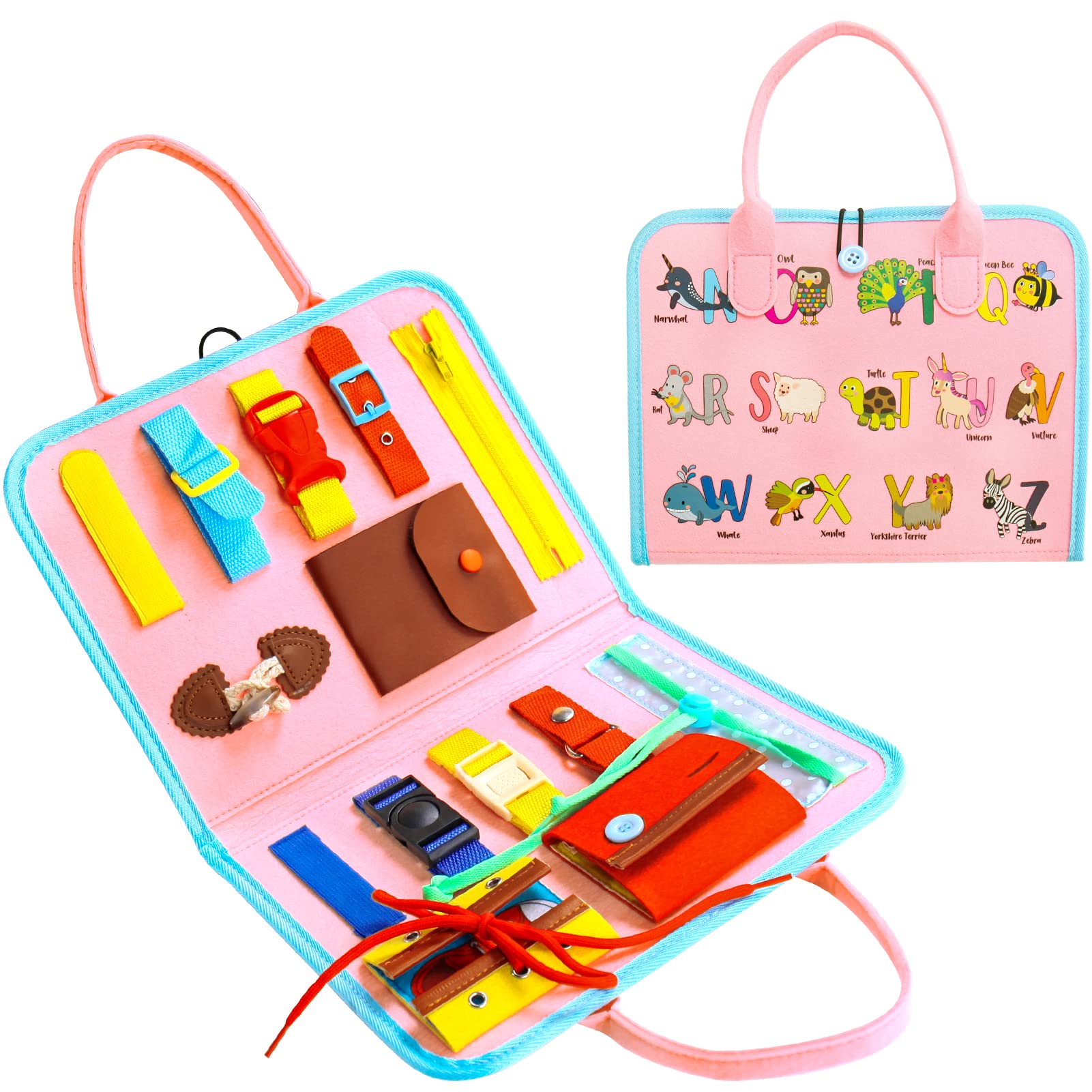 Montessori Busy Board for Toddlers 1-4 Years - Sensory Activity Toy for Preschool Learning, Fine Motor Skills Development - Perfect for Airplane & Car Travel, Home Education (Girls & Boys)