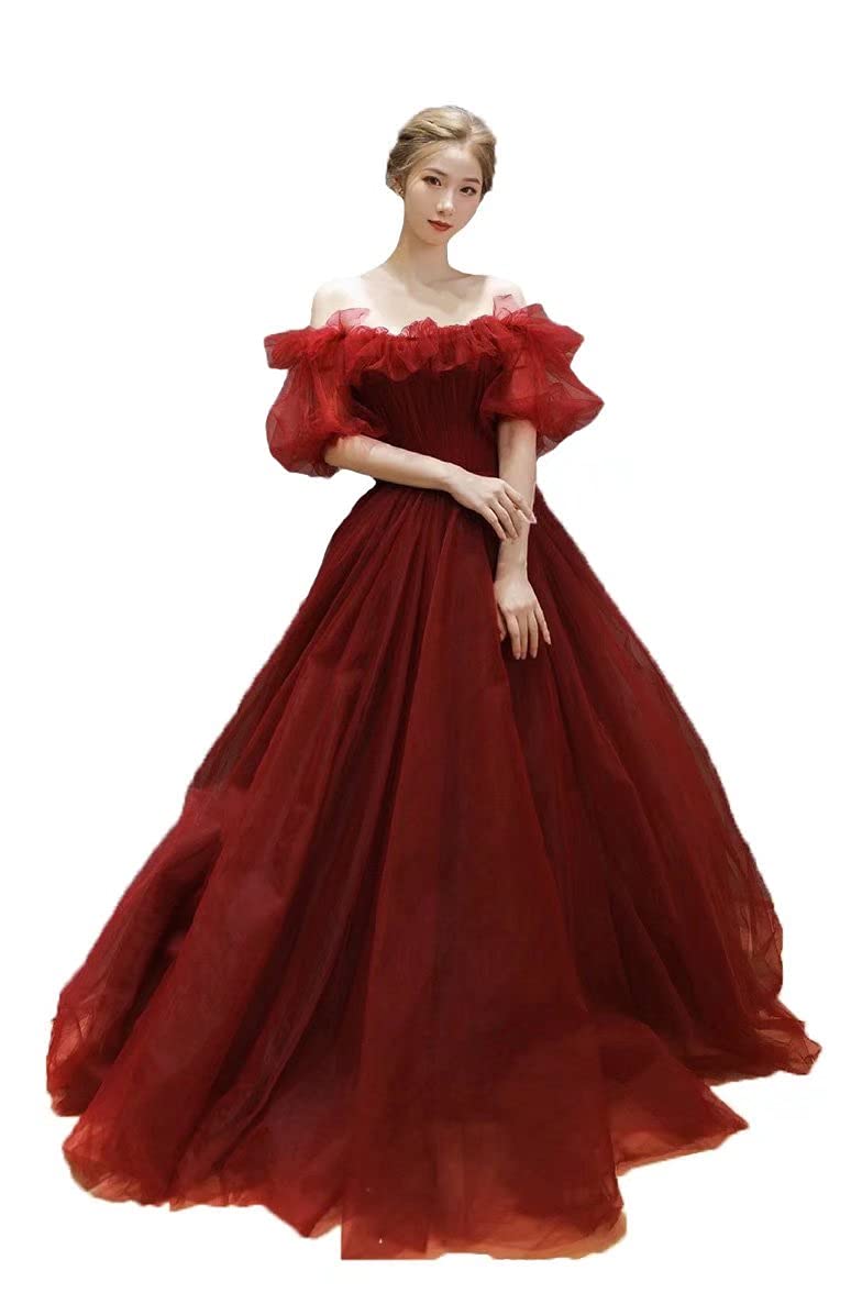 Elegant Off Shoulder Puffy Sleeve Prom Wedding Dress - Tulle Ball Gown for Women | Perfect for Formal Events, Bridal Showers & Special Occasions