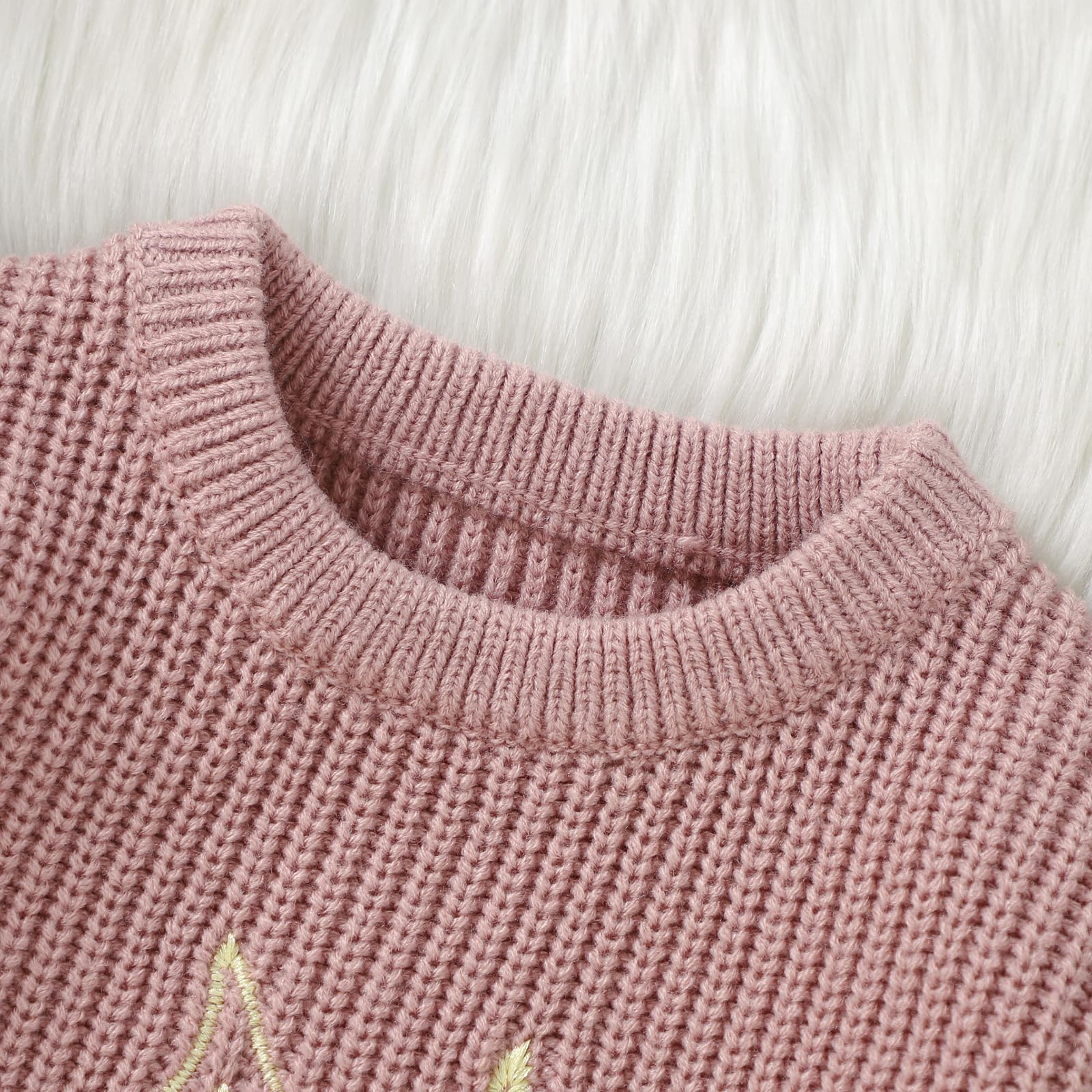 Adorable Baby Girl Easter Bunny Embroidered Knit Sweater - Long Sleeve Toddler Easter Outfit for Spring Photos & Family Gatherings