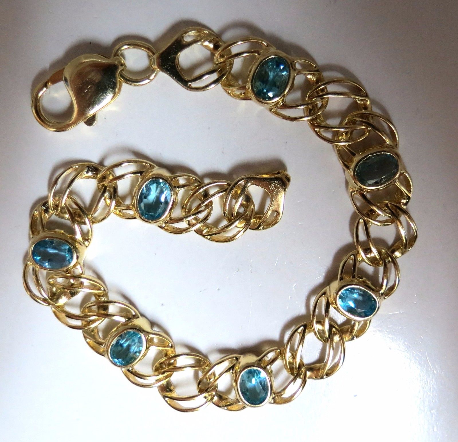 6ct Natural Swiss Blue Topaz Bracelet in 14k Gold - Vintage Art Deco Style Jewelry for Women, Perfect for Weddings, Parties & Special Occasions