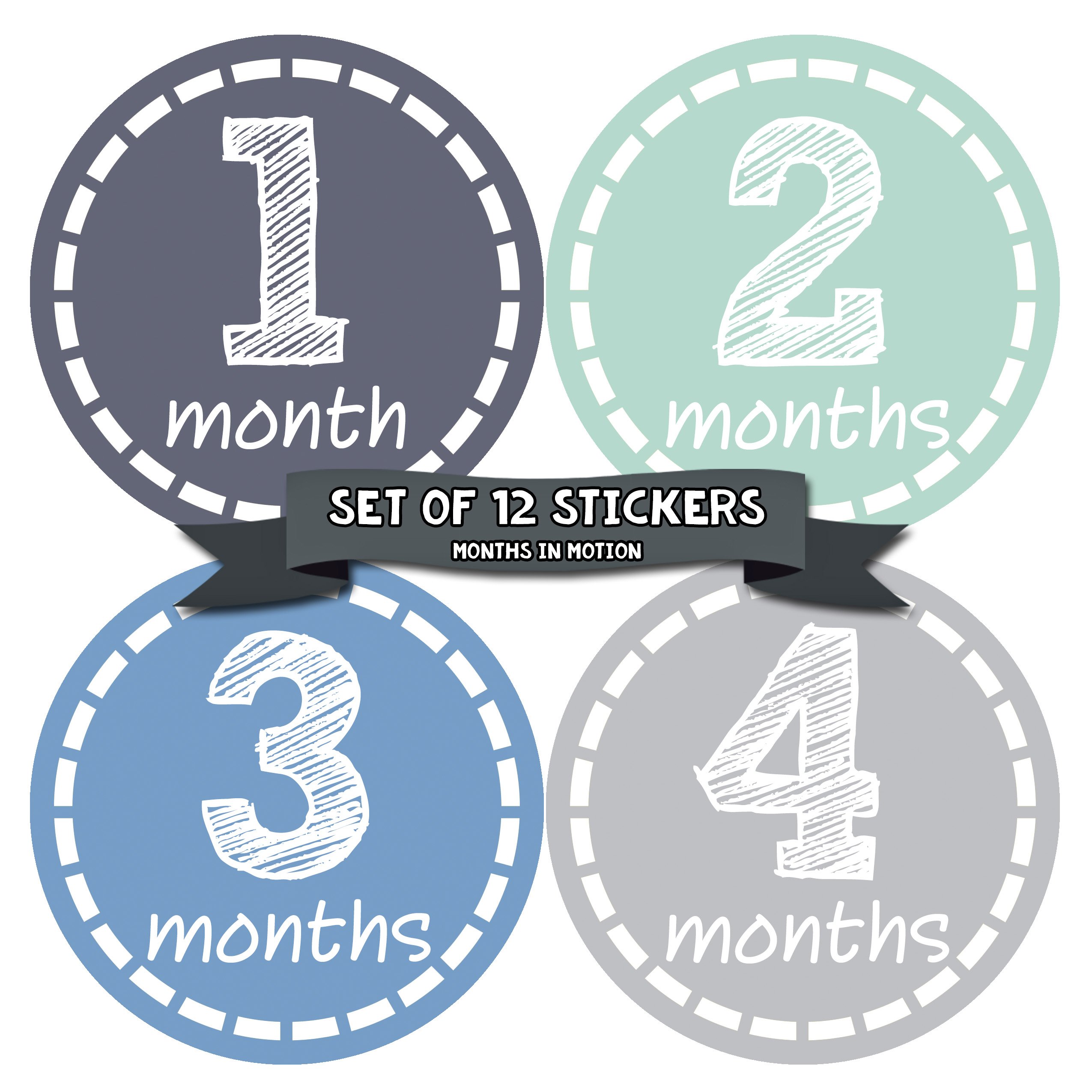 Baby Monthly Milestone Stickers - 12 Pack Newborn Boy Growth Tracking Stickers - Adhesive Photo Props for First Year Memories - Perfect for Baby Albums, Scrapbooking & Monthly Photo Shoots