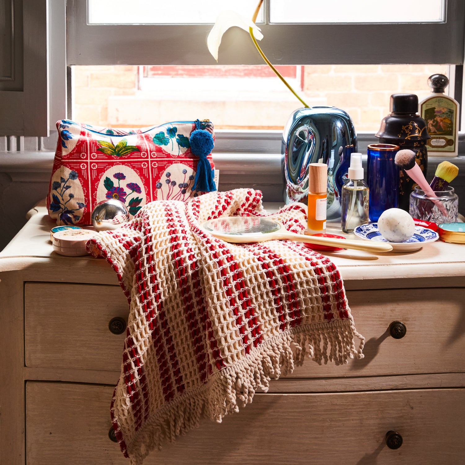 Lucien Waffle Hand Towel - Soft Absorbent Bath Towel Set, Scarlet Red - Perfect for Kitchen, Bathroom & Spa Use