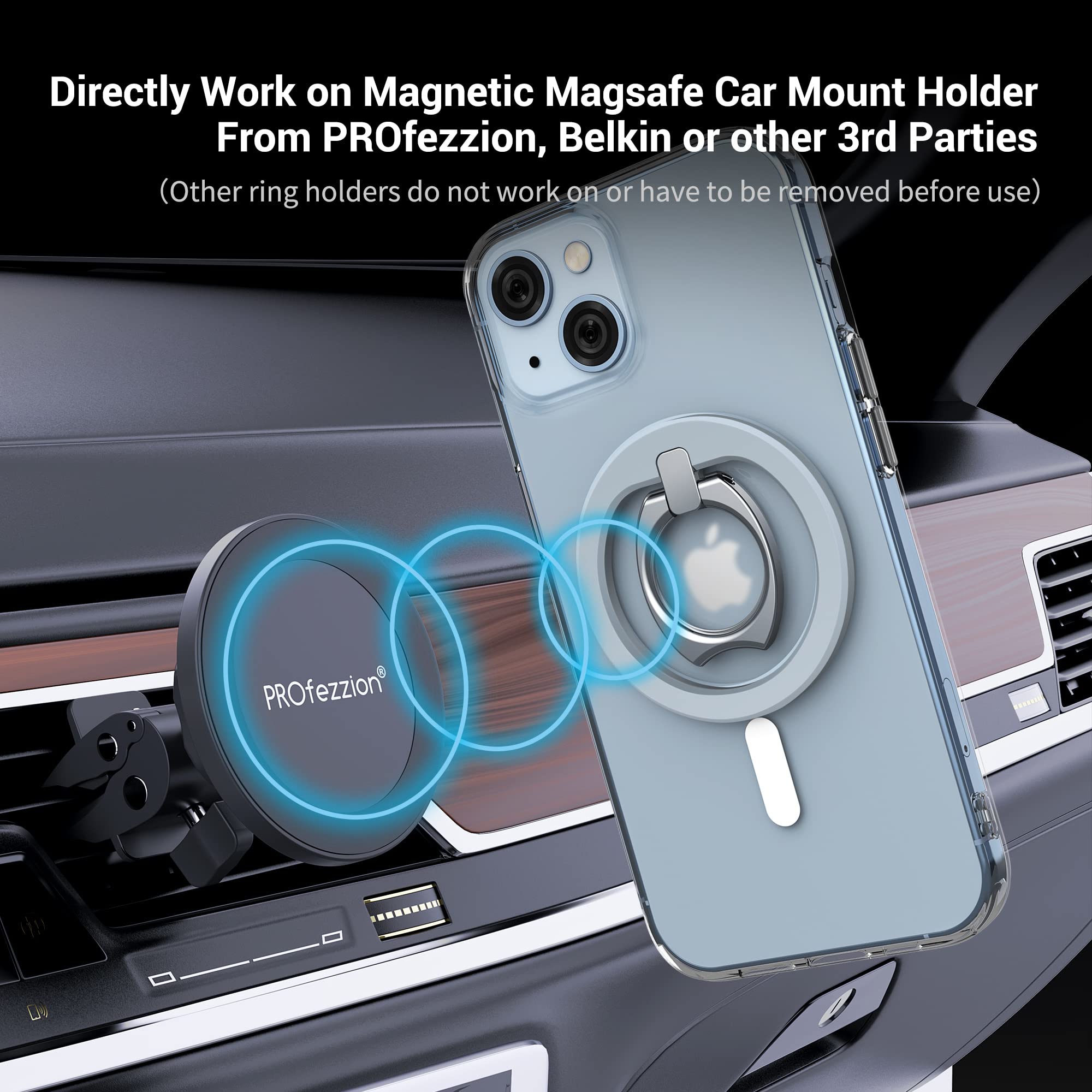 PROfezzion MagSafe Ring Holder - Magnetic Phone Grip Compatible with iPhone 15/14/13/12 Series (15 Plus/Pro Max, 14 Plus/Pro Max, 13 Pro Max) & MagSafe Cases - Secure Car Mount & One-Hand Use - Blue