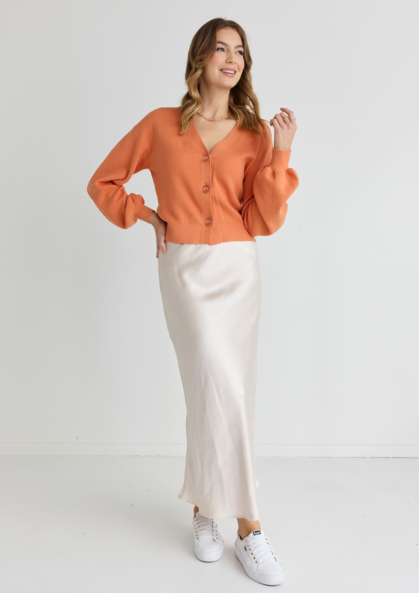 Agatha Apricot Fine Knit Cardigan for Women - Soft Lightweight Open Front Sweater | Perfect for Office, Date Night & Fall Layering
