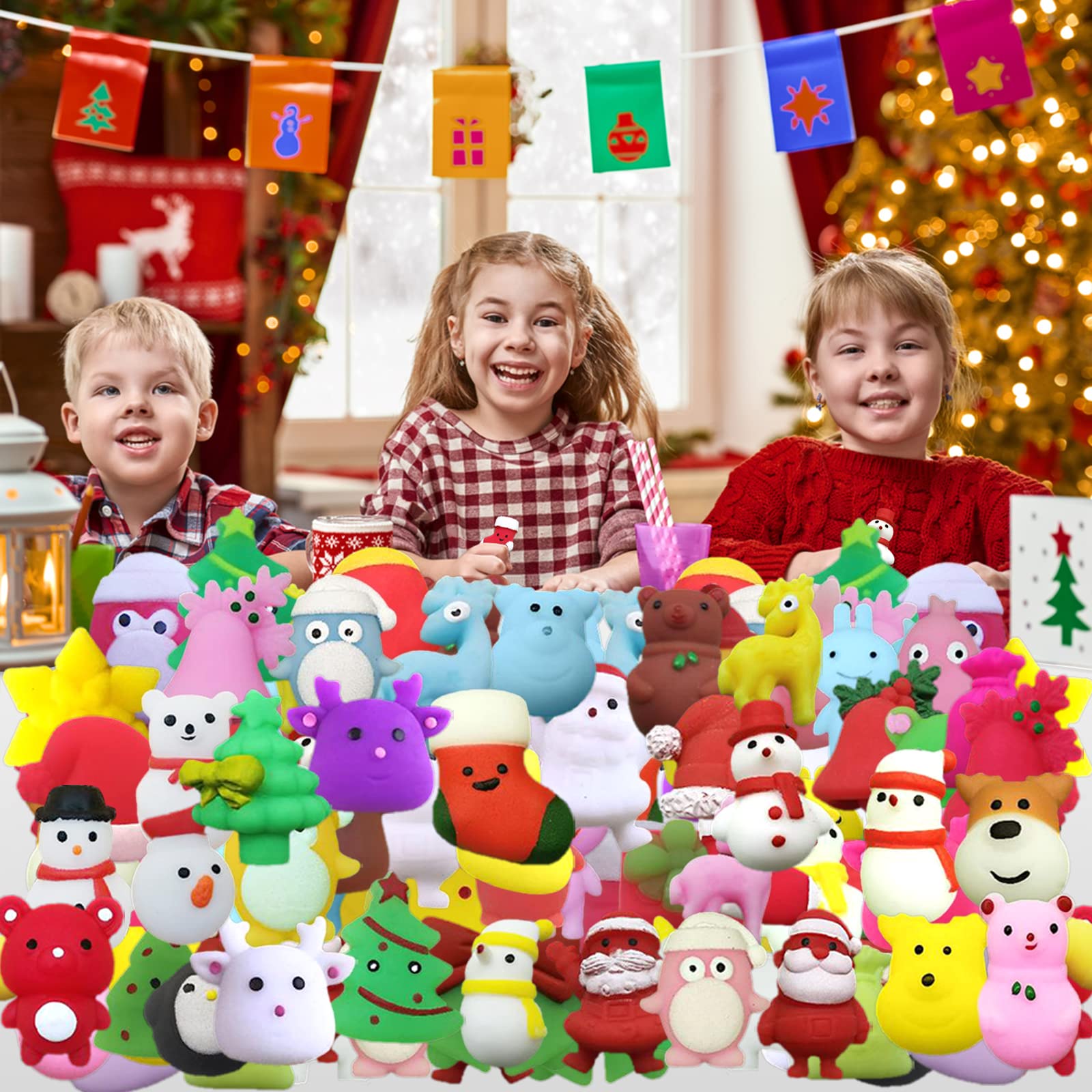 48Pcs Christmas Squishy Toys for Kids - Soft Mochi Stress Relief Sensory Toys, Classroom Prizes, Party Favors, Pinata Fillers, Stocking Stuffers - Perfect for Holiday Gifts, School Rewards & Stress Relief for Boys and Girls
