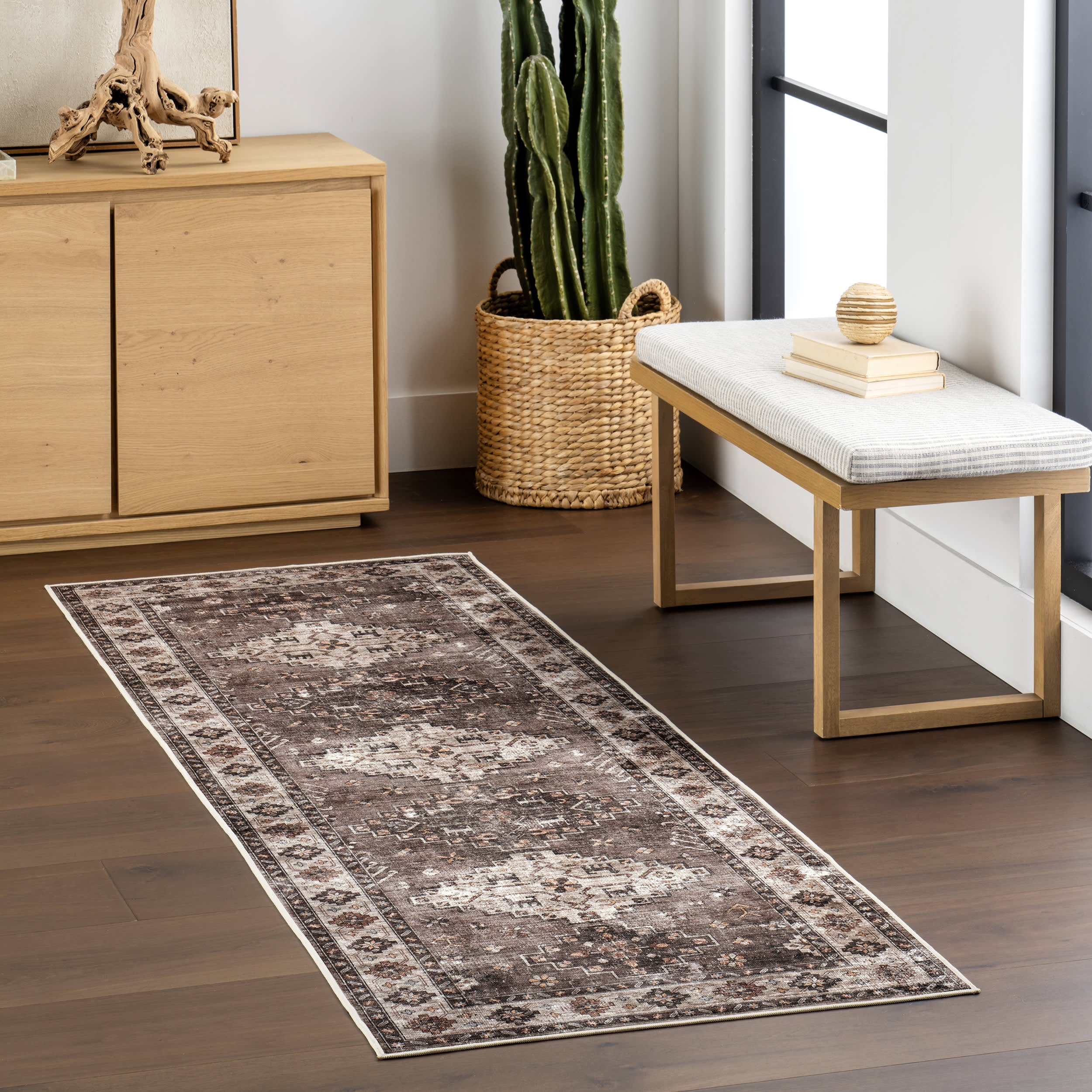 Barbary Distilled Spill Proof Washable Rug - Dark Brown Non-Slip Area Rug for Living Room, Bedroom, Kitchen | Soft & Durable Home Decor