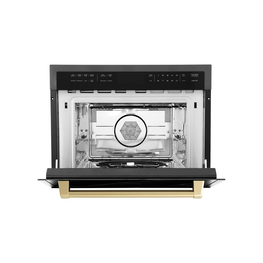 ZLINE Autograph Edition 24-Inch Built-In Convection Microwave Oven - 1.6 cu ft Capacity, Black Stainless Steel with Champagne Bronze Accents (MWOZ 24 BS CB) - Perfect for Modern Kitchens & Small Spaces