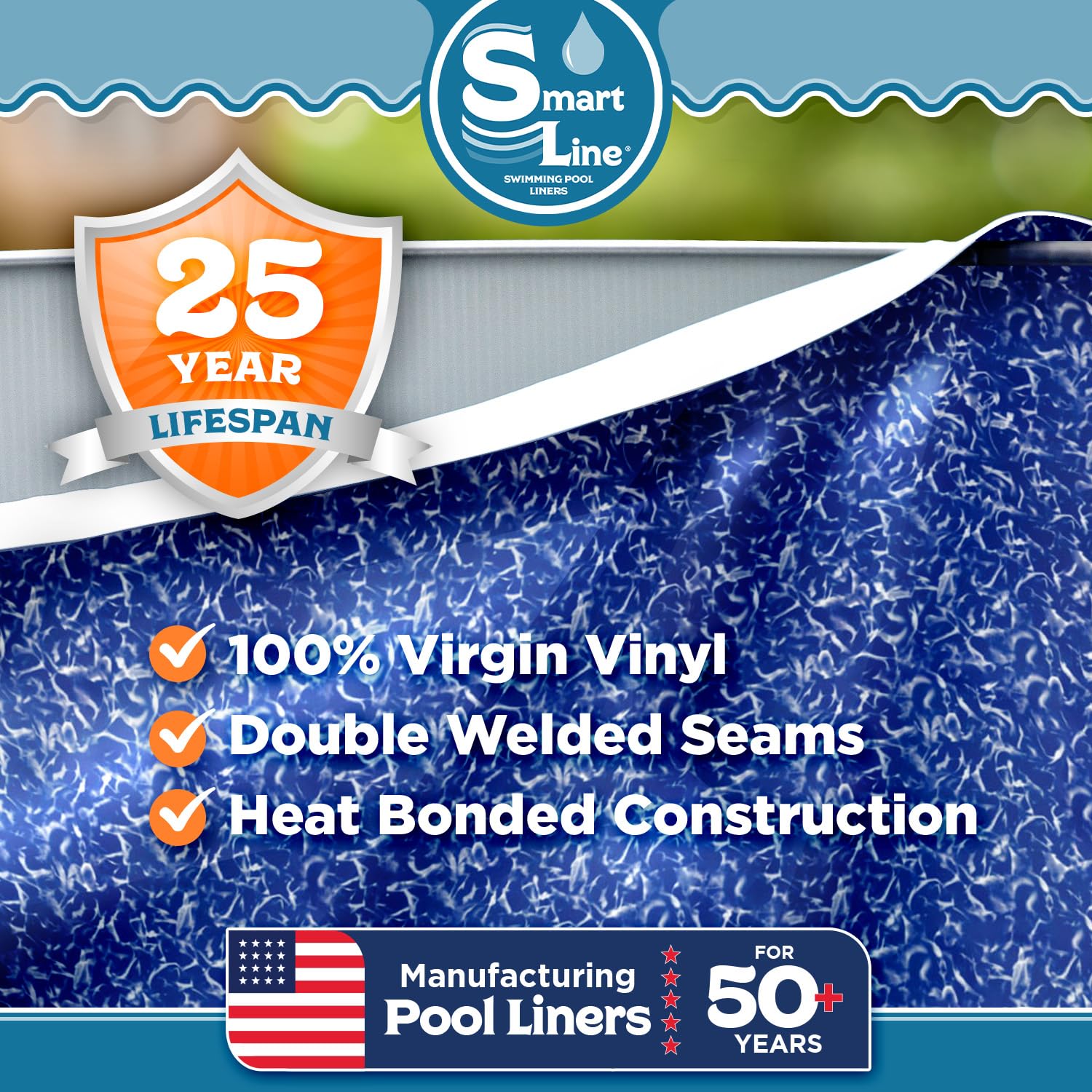 Smartline 16 ft Round Swimming Pool Liner - Heavy Duty 25 Gauge Virgin Vinyl for Steel Sided Above Ground Pools | Sunlight Resistant Overlap Style with 54 Inch Wall Height | Perfect for Backyard Summer Fun, Family Gatherings & Outdoor Relaxation