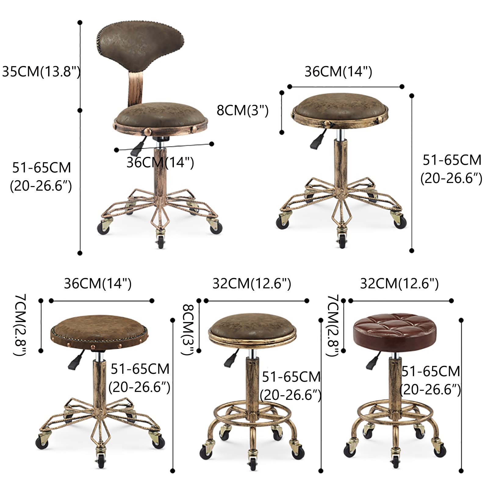 **Adjustable Rolling Stool with Cushion - 20-27 Inch Height, Swivel Seat, Wheels & Foot Rest - for Garage, Kitchen, Office, Medical Use - Black (12.6 x 26.6 Inches) - Perfect for Mechanics, Chefs, and Professionals**